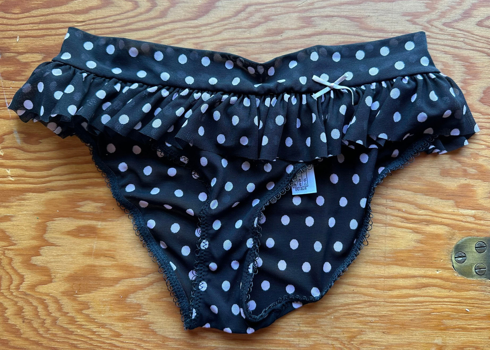 Vtg B.Tempt’d Black & Light Purple Polkadot Panties Size 5 / S Ruffled Bikini