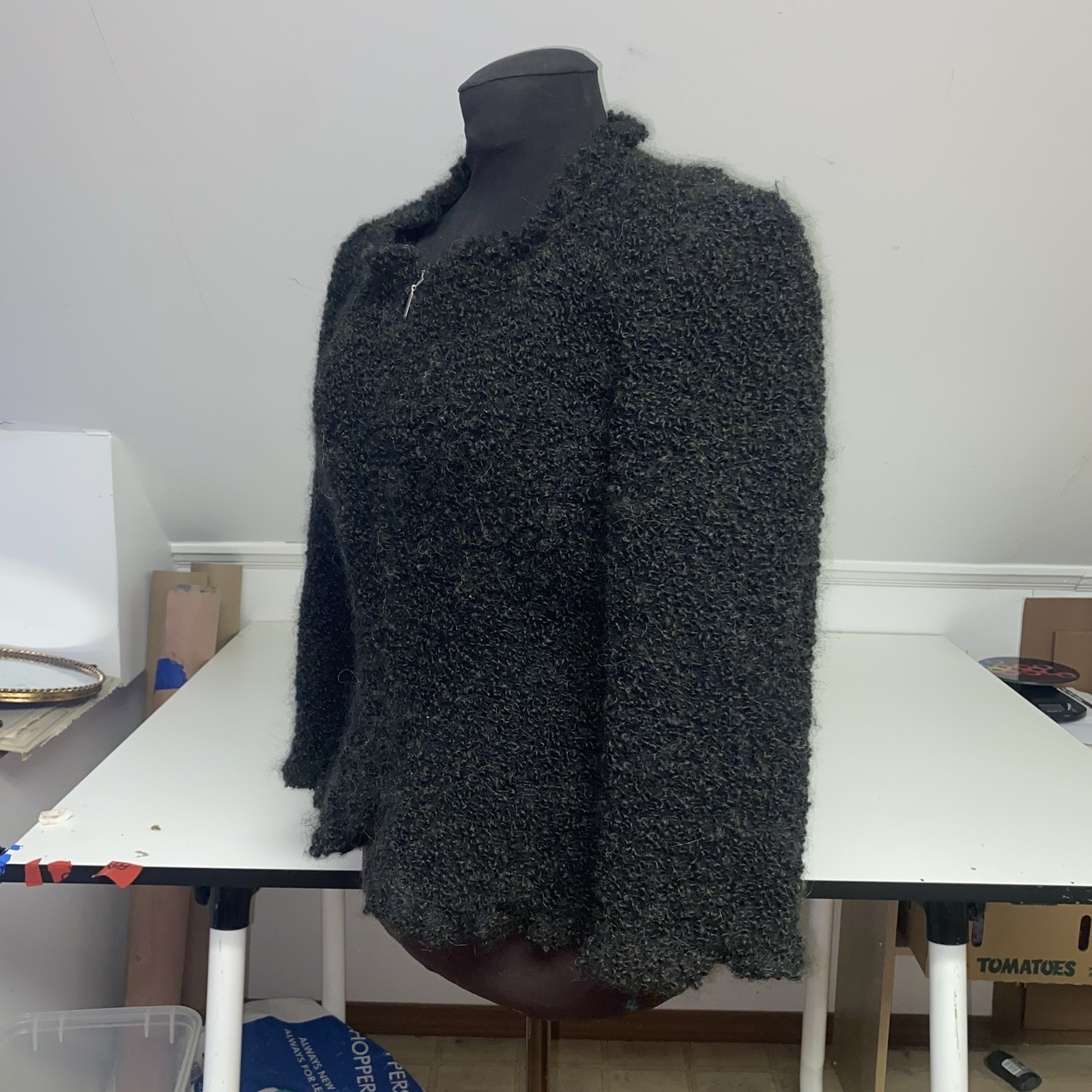 Armani Collezioni Jacket Alpaca Wool Blend Zip Textured Black Womens Size 10
