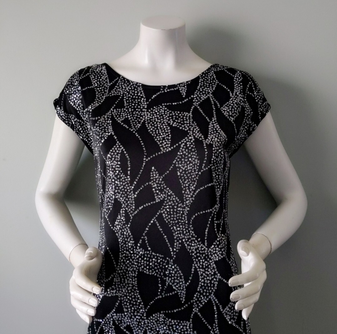 Diamond’s Run Wayne Diamond Women L Black Midi Dress Glitter 70s Vintage Party