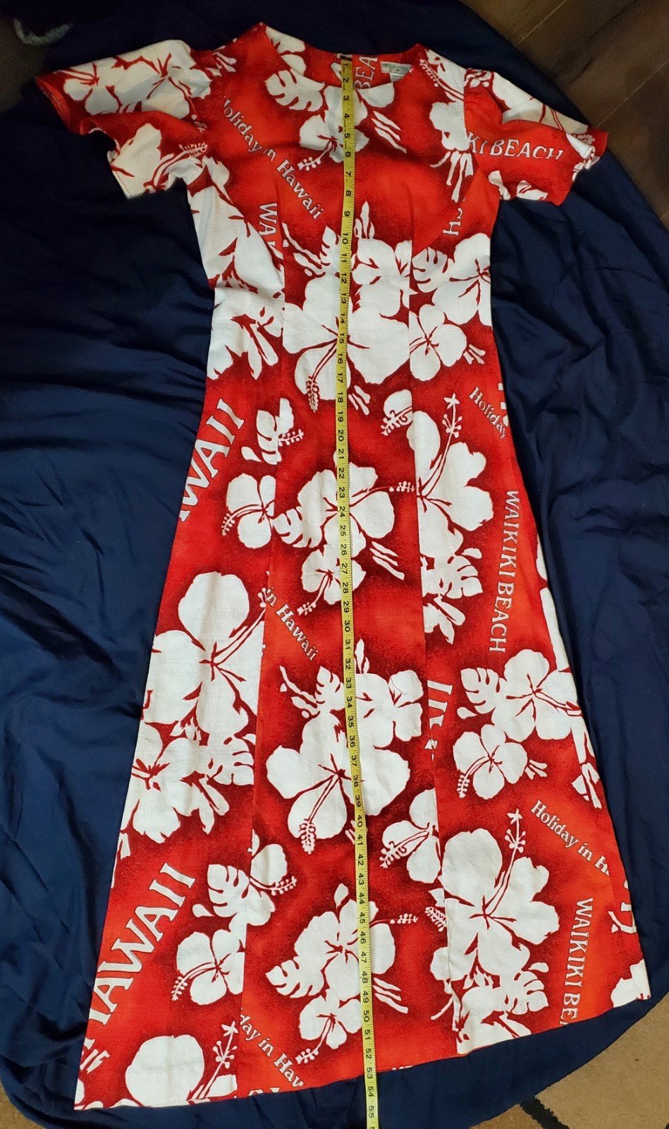Vtg Hookano Brand Red & White Floral 100% Cotton Dress 'Holiday in Hawaii’