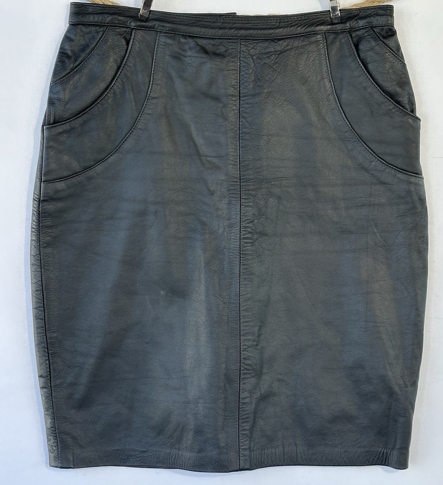 VTG Leather Knee Skirt Black Retro Grunge Women’s Sz M/L (see measurements)