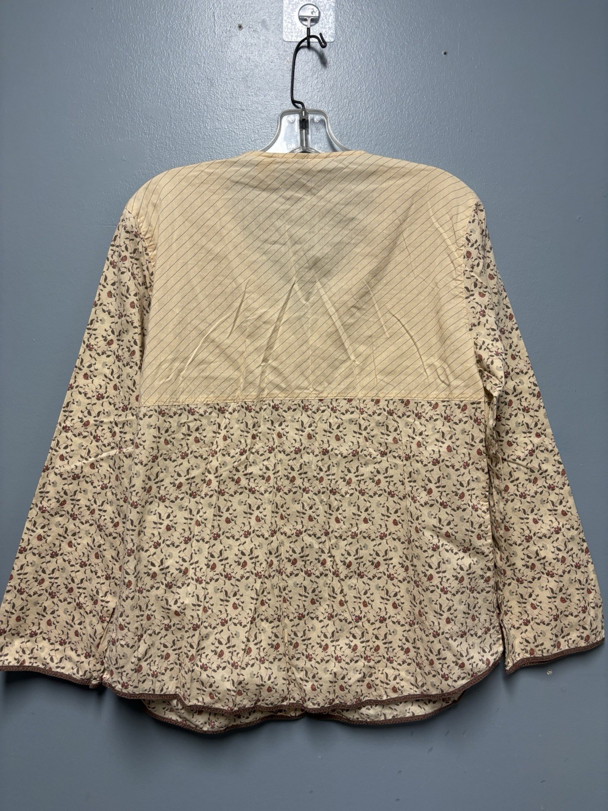 J Jill Patchwork Cottagecore Button Up Blouse Sz M Chic Boho Mixed Pattern