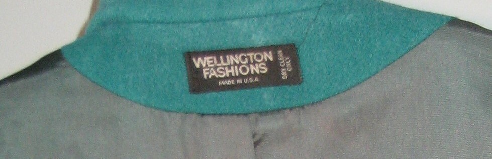 Vintage Wellington Fashions Coat Wool Green USA Sz12? Med? Bust~42″ Nice St.Pats