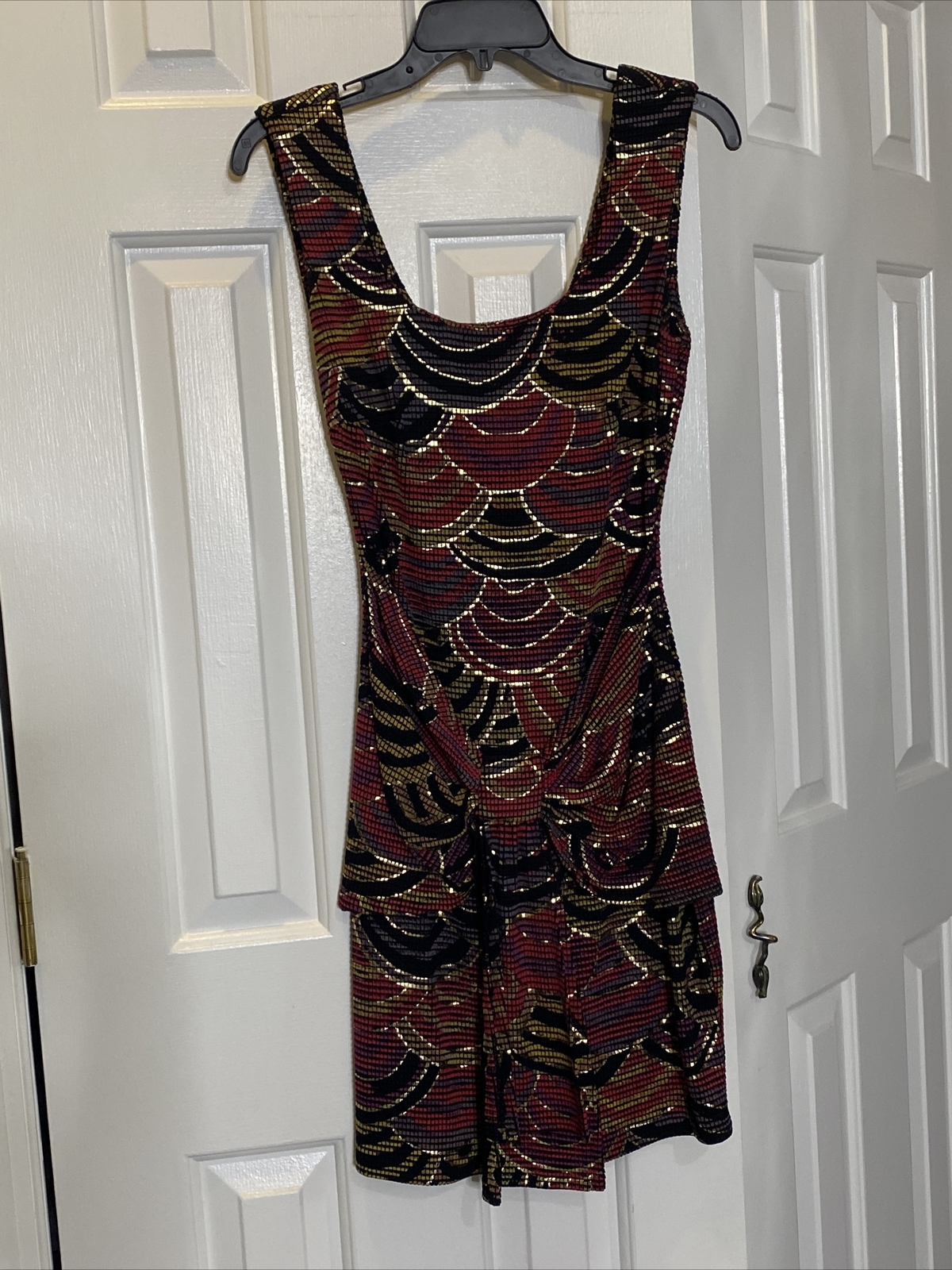 Vintage Janine Dress Size M Silver Halter Beading Rhinestones Metallic Party