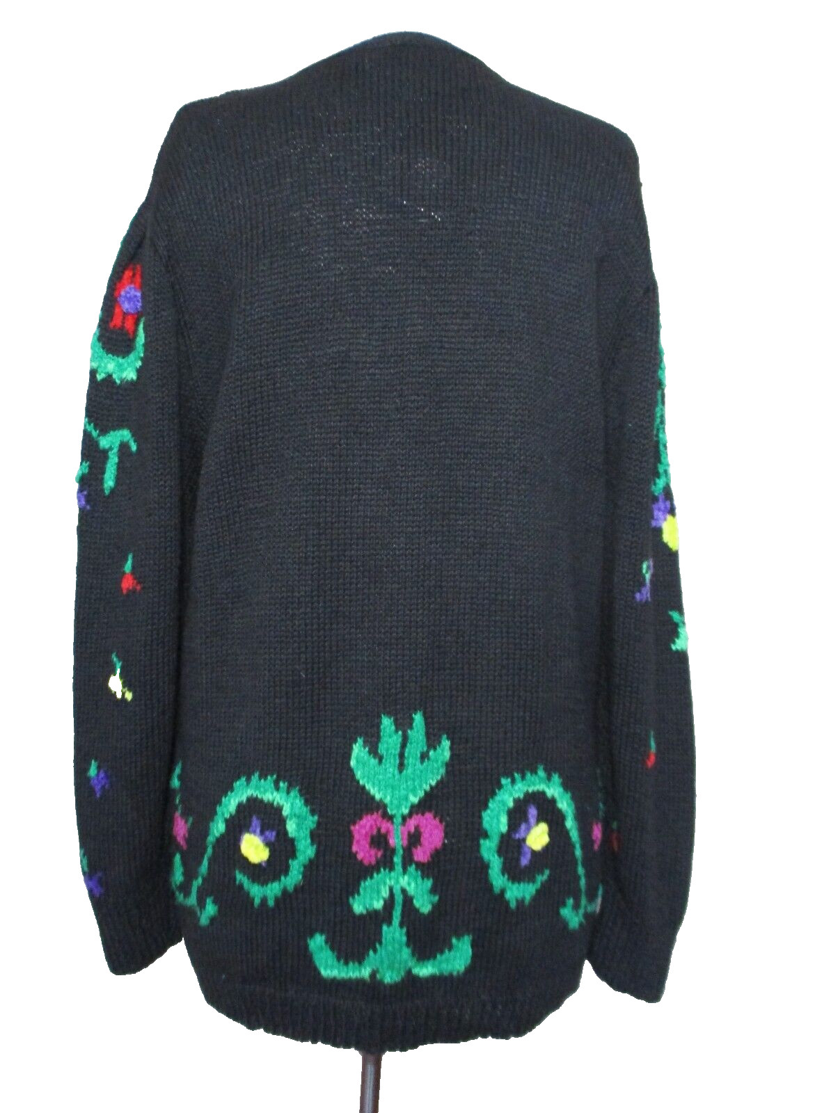 Vintage Studio Michelle Stuart Sweater Cardigan Black Embroidered Flowers M NWT