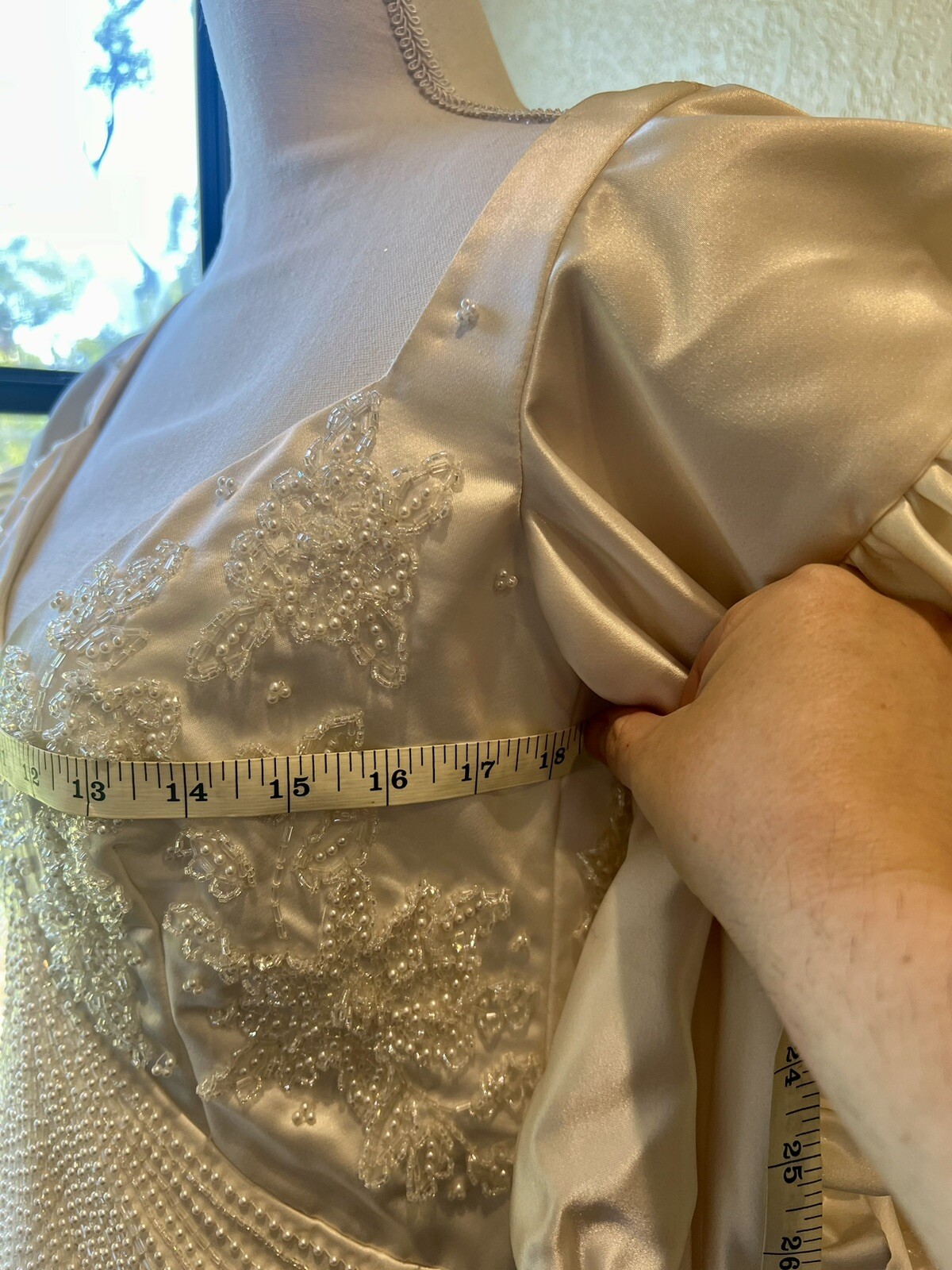 1980s Carlota Alfaro Handmade Beaded Wedding Dress Vintage Ivory Off White