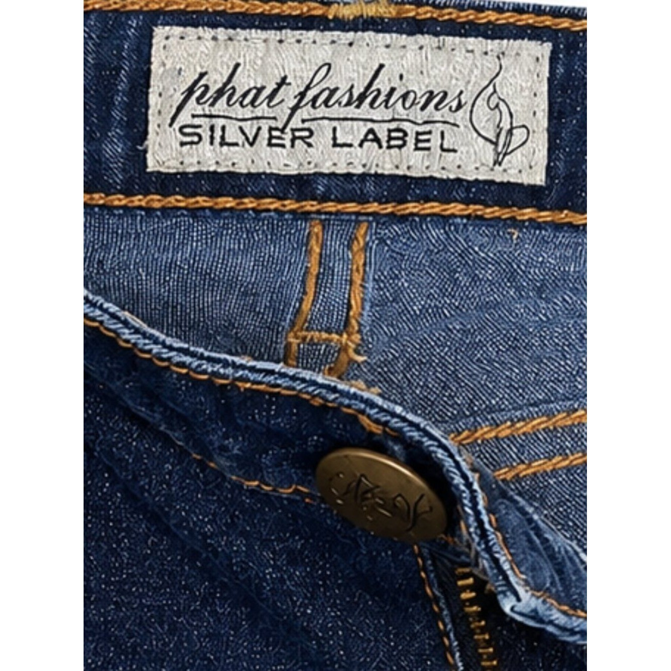 Vintage Y2K Baby Phat Silver Label Bootcut Jeans Size 1 Dark Wash Gold Cat Logo