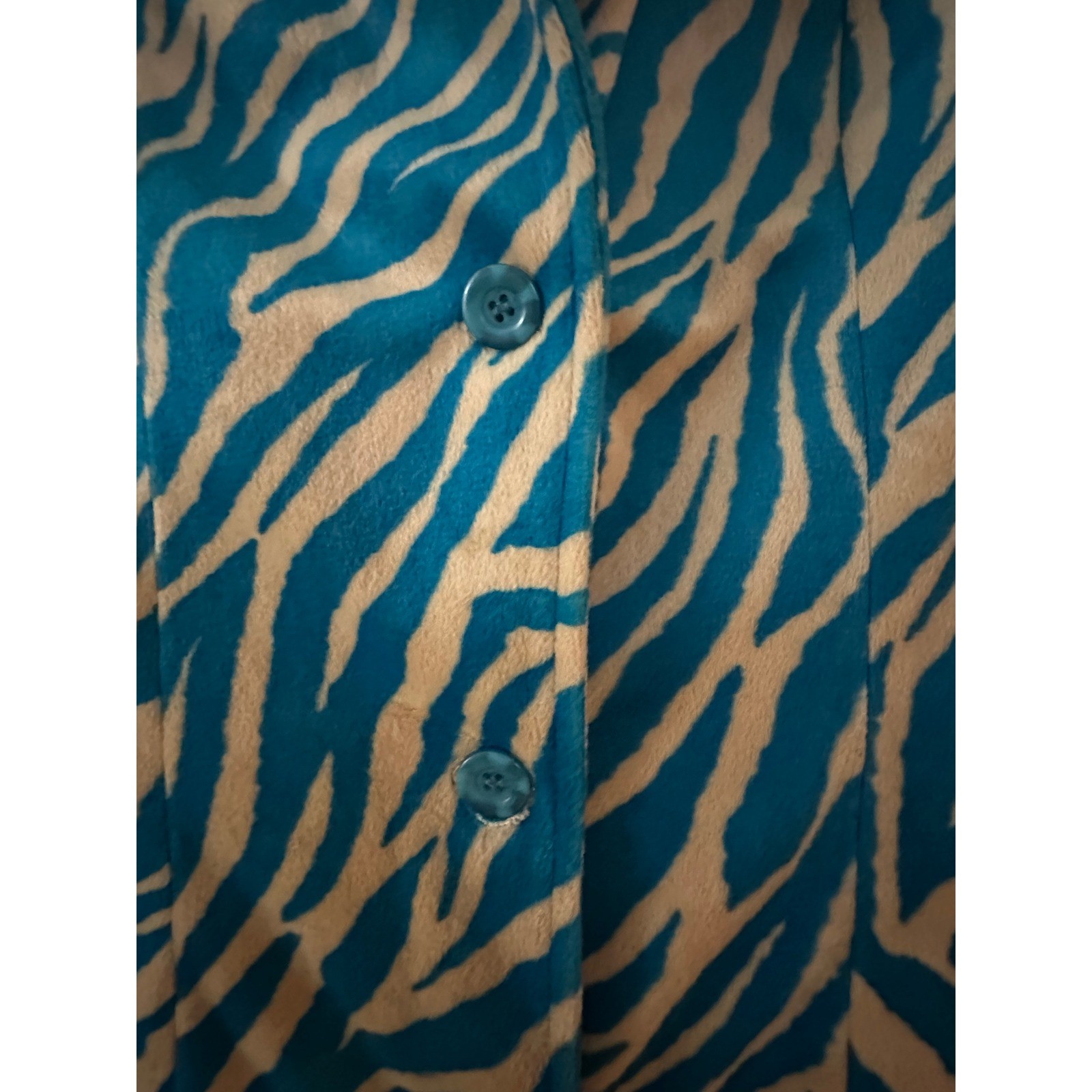 Vintage Vibe Teal & Tan Zebra Print Faux Fur Suede Trench Coat Large