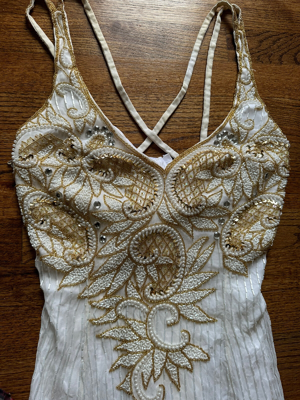 Vintage Beaded Cream And Gold Dress