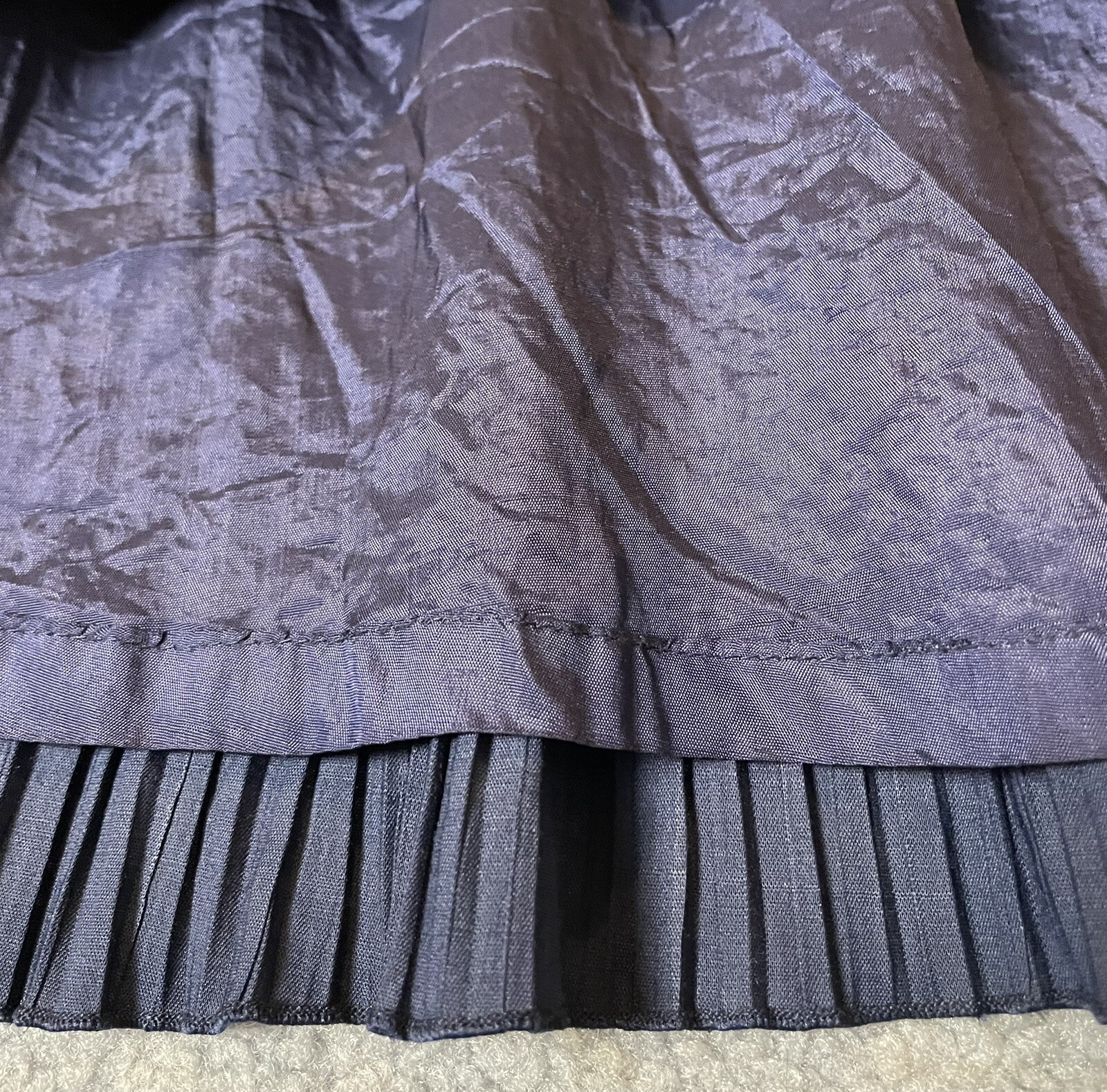 Vtg Young Woo Pleated Dress Sz L Navy Puff Sleeve White Lace Whimsigoth Classic