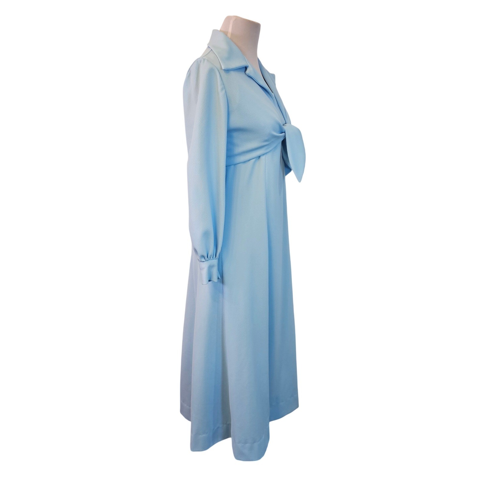 Vintage 1970s Emily Bundrick Blue Maxi Dress & Tie Jacket Set Mod Formal Size M