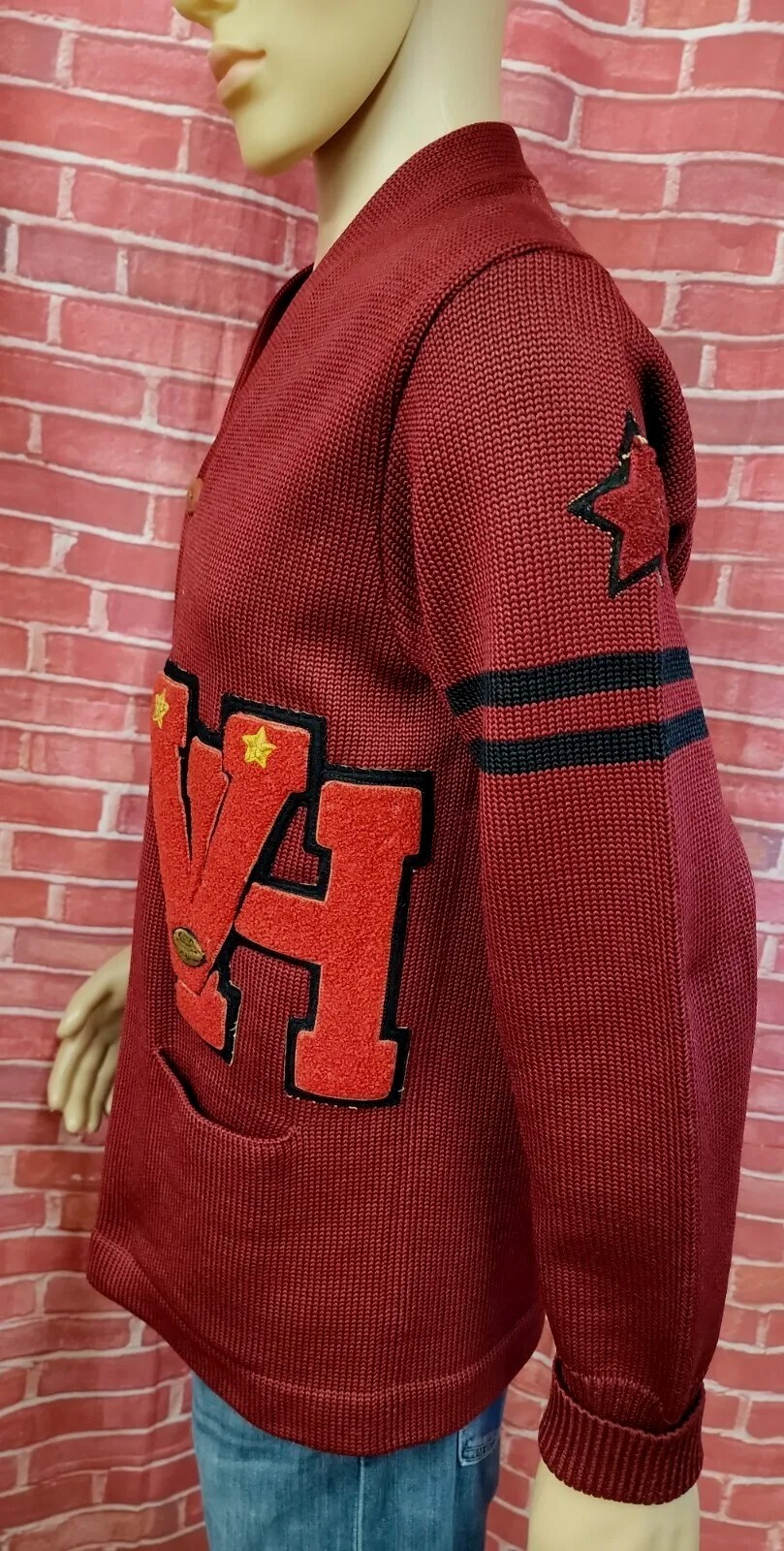 Grewe all coast Milan Vintage Collegiate RED Letterman Sweater FITS M „VH” #E