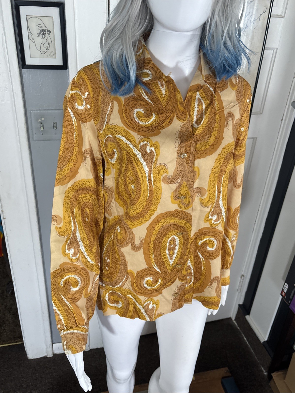 VTG 70s Women’s Button Up Shirt Union Made USA QUEEN CASUALS Size 13/14 Yellow