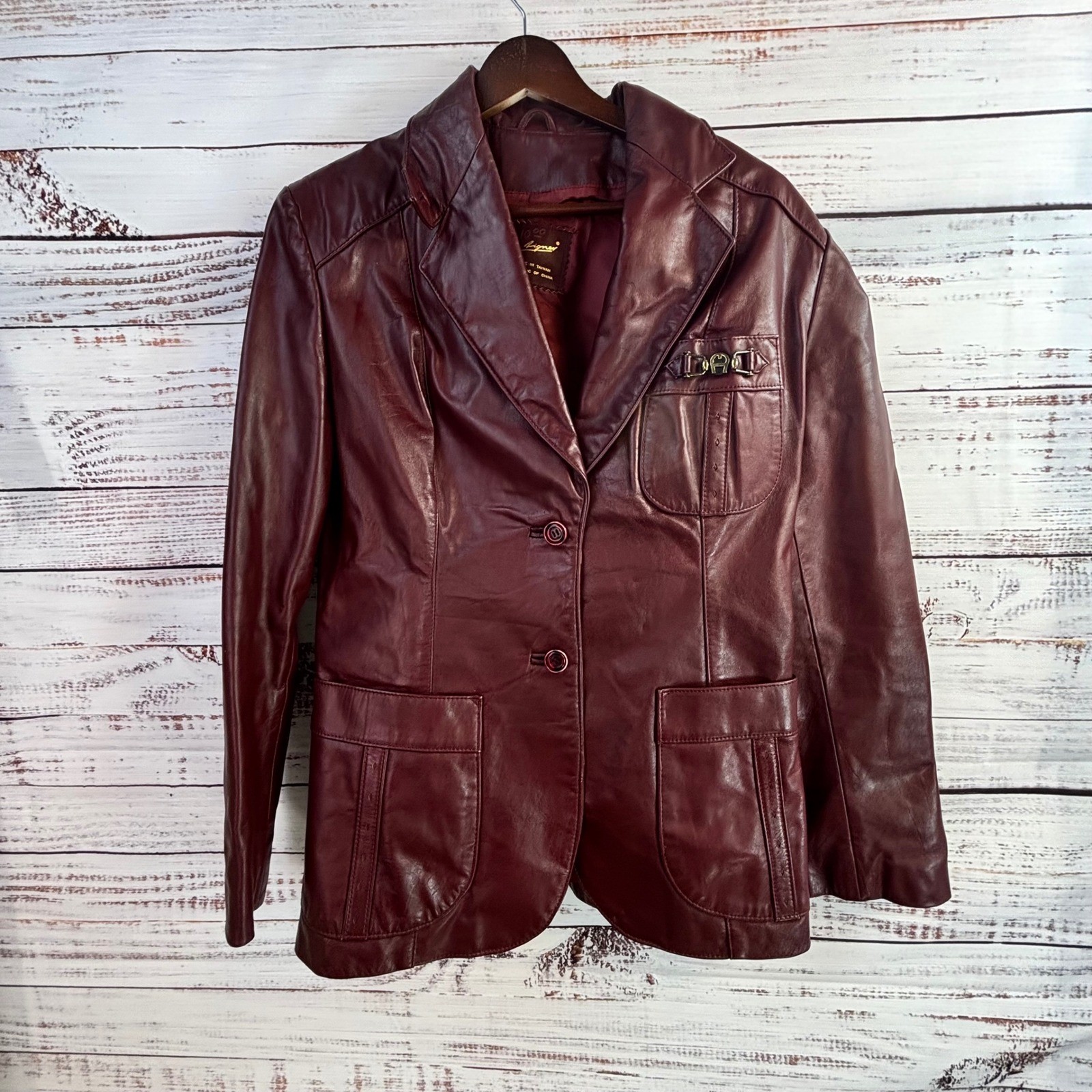 Vtg Dark Academia Equestrian Leather Blazer Etienne Aigner 12 Burgundy Oxblood