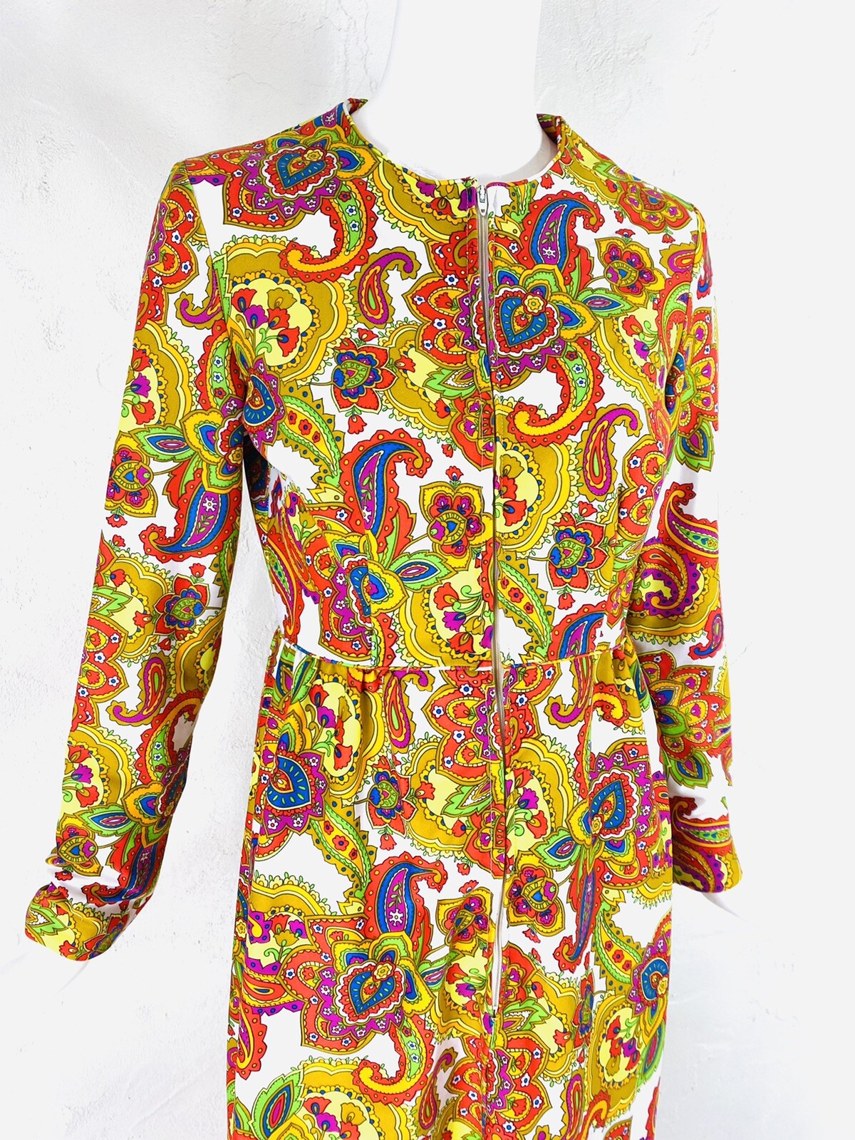 Vintage CONCEPT 70’s SWIRL Mod Psychedelic Floral Paisley Hippie Maxi Dress, S