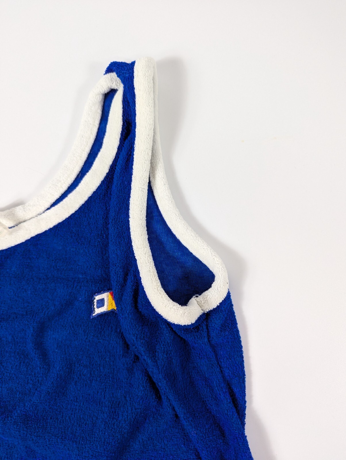 Vtg 70s Terry Cloth Tank Top Blue White Trim Size Medium Muscle Gym Beach