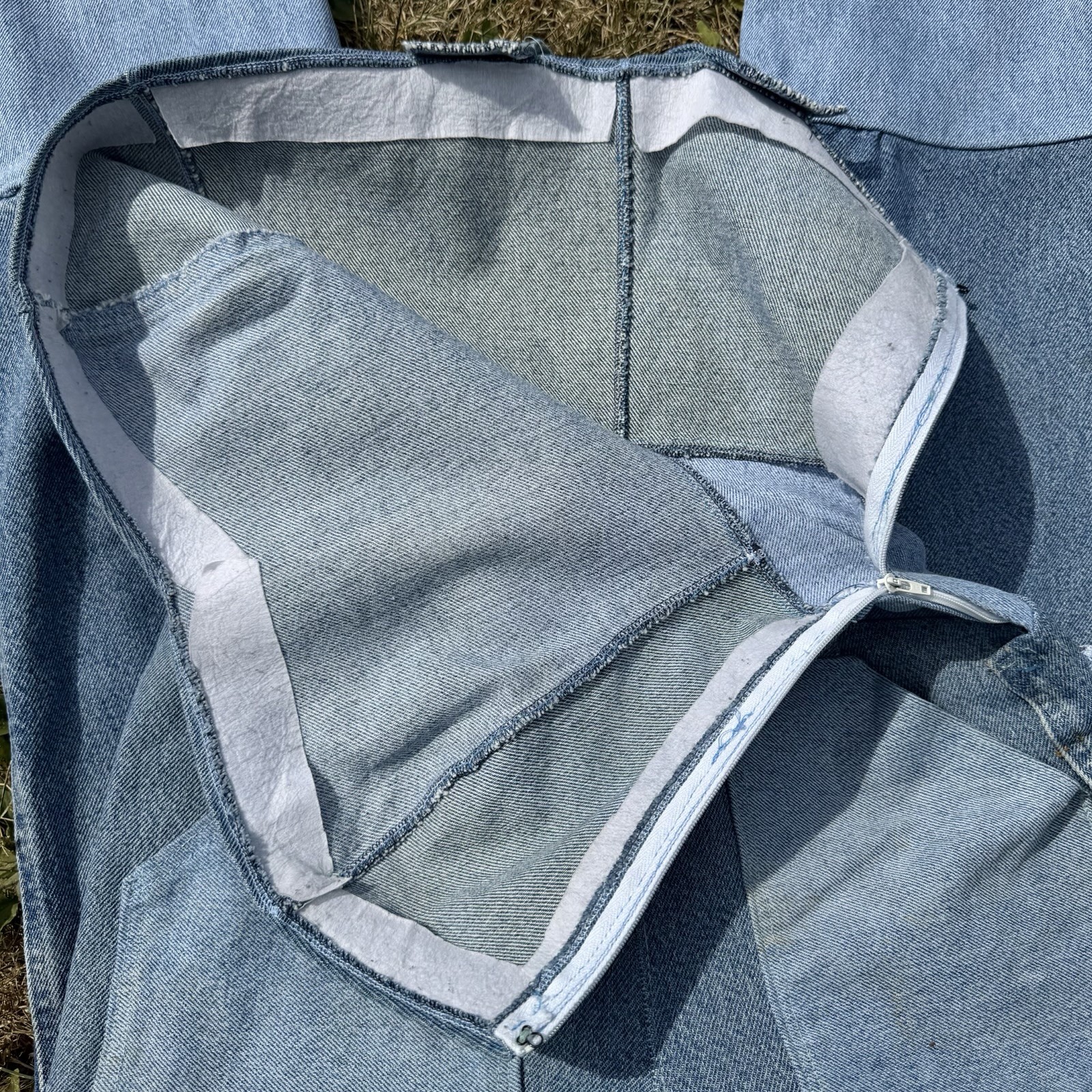 Vintage DENIM JUMPSUIT Patchwork 1980s 90s does 1940s Bib Overalls Distressed XS