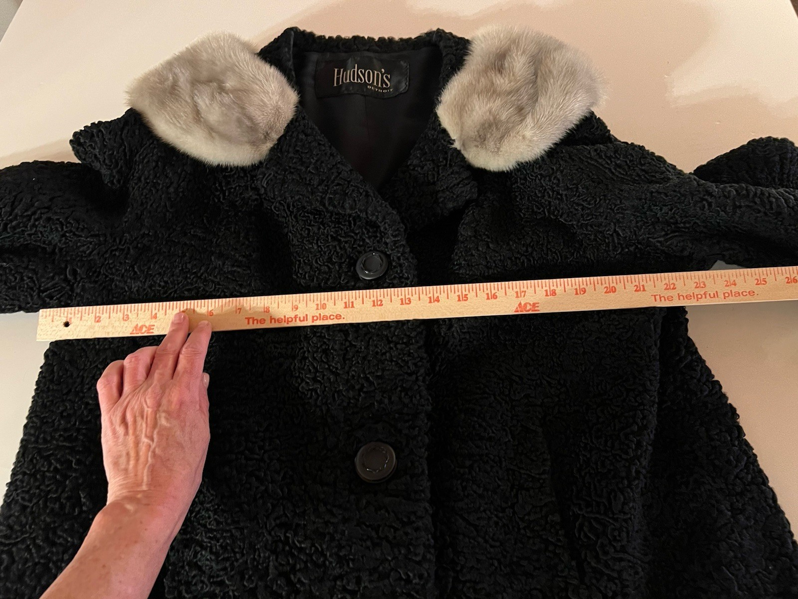 Vintage 60s Hudson’s Detroit Persian curly lamb short coat fur collar XL glam