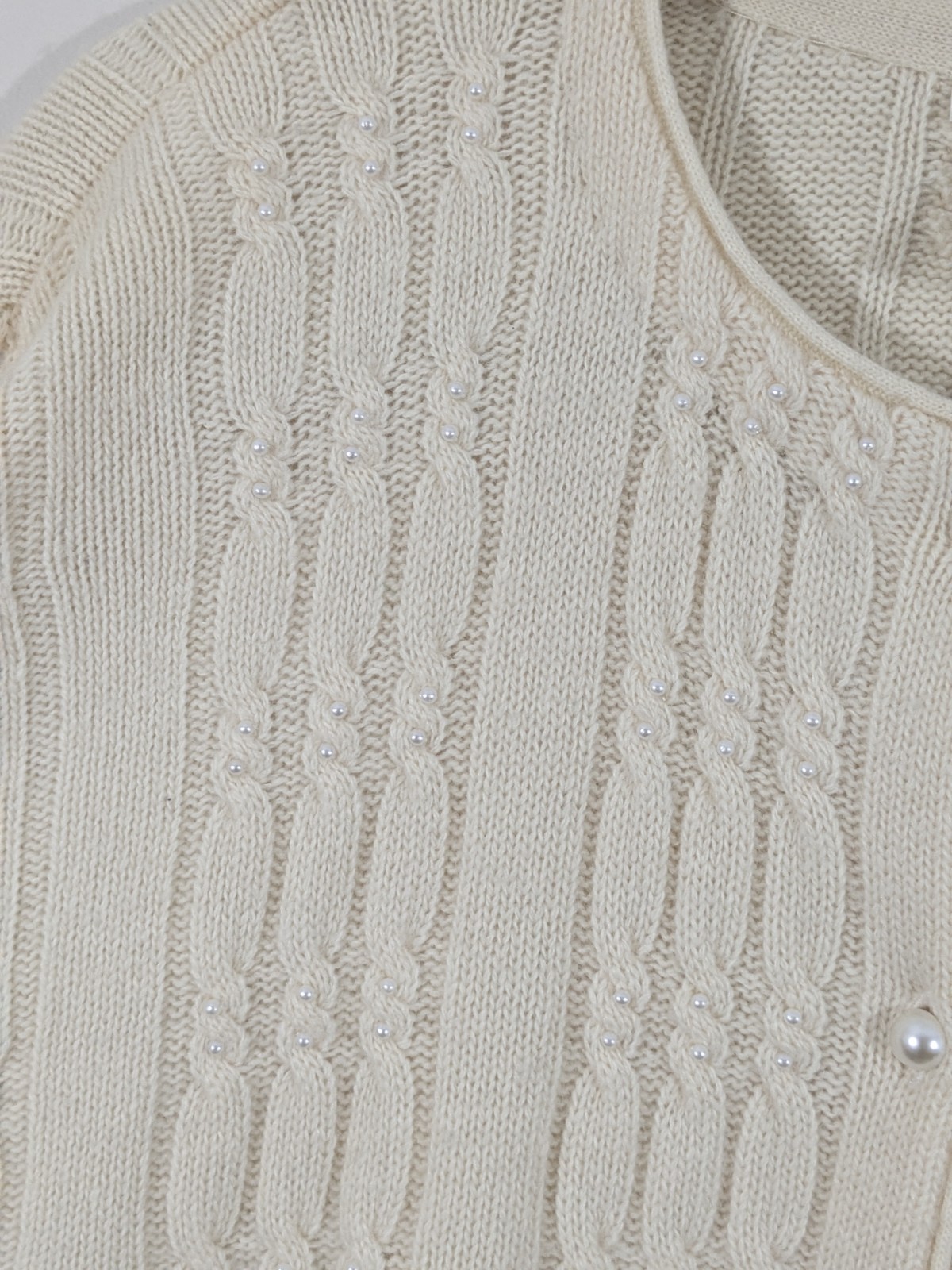 Vintage 80s Lambswool Angora Wool Ivory Cardigan Pearl Buttons Dainty Feminine