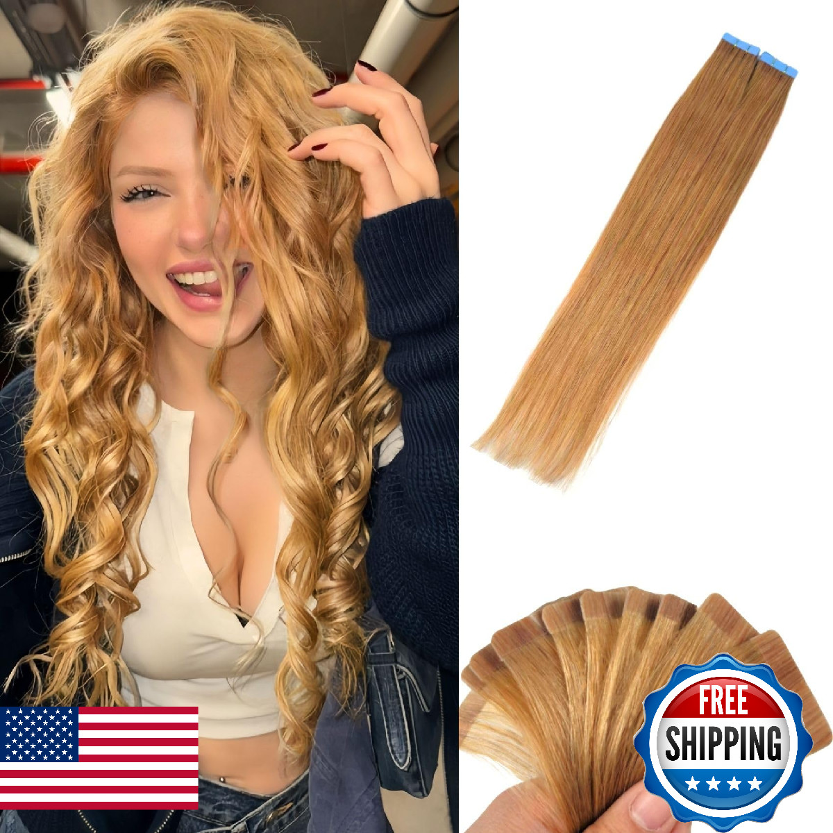 Ash Blonde Tape in Hair Extensions Human Hair Long Invisible 24Inch Human Hair T