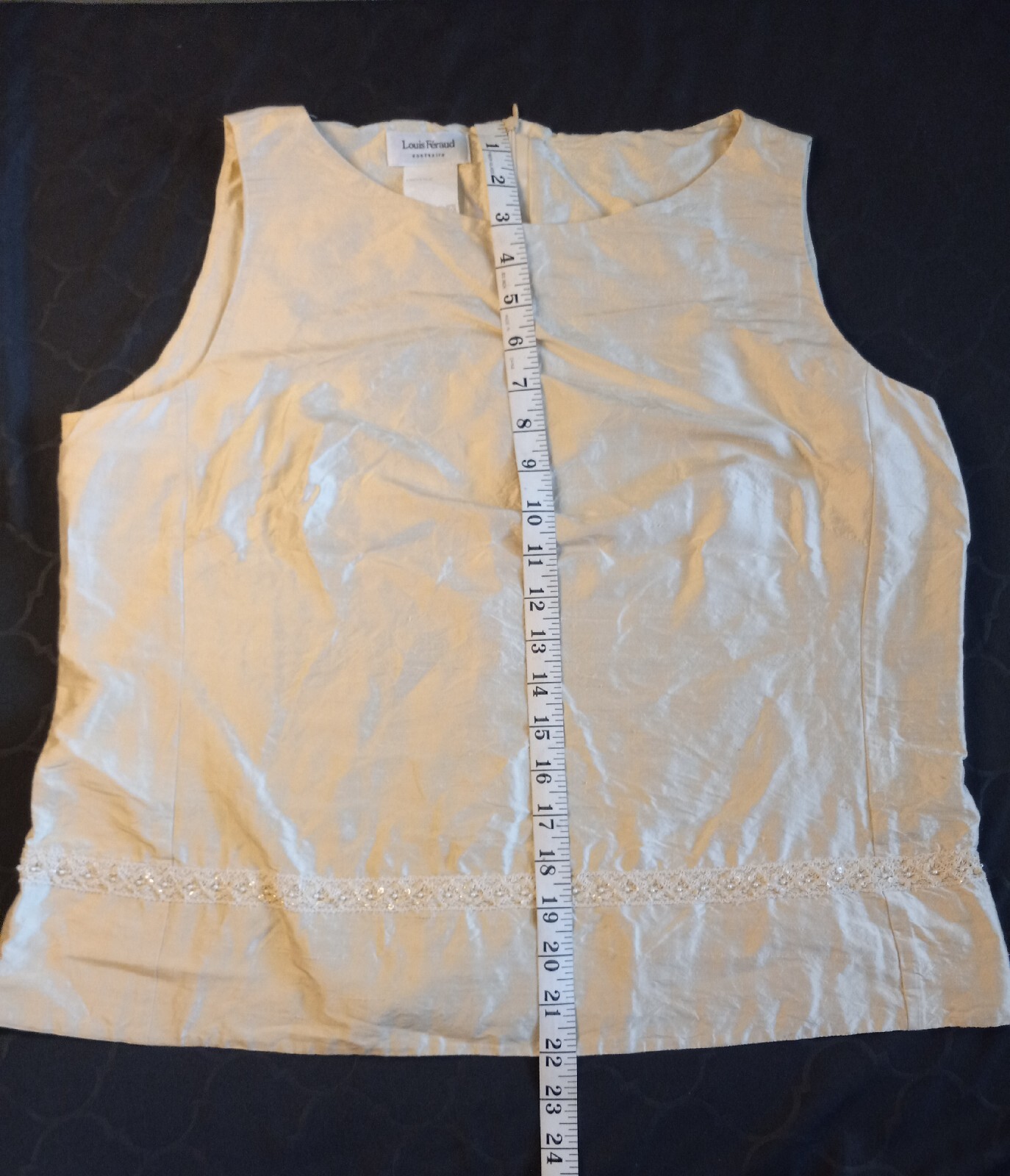 Vintage 100% Silk Blouse Louis Feraud Cream Off White Bead Embroidered L