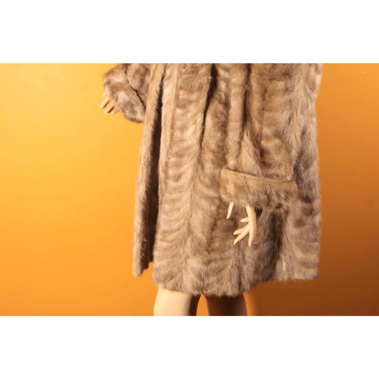 1950s Gray Brown Long Sleeve Rolled Cuff Mink Fur Coat by Gartenhaus -XL