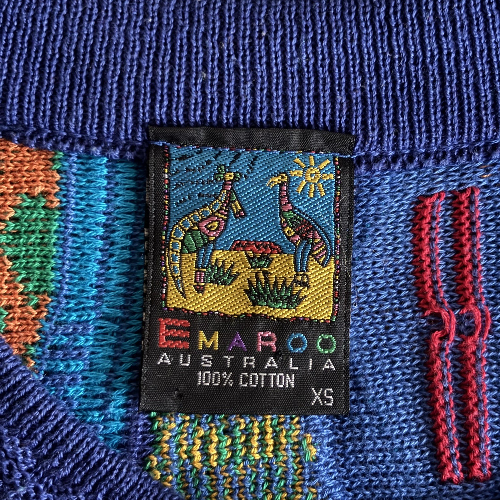 Vintage EMAROO colourful Coogi style pure cotton knit jumper S