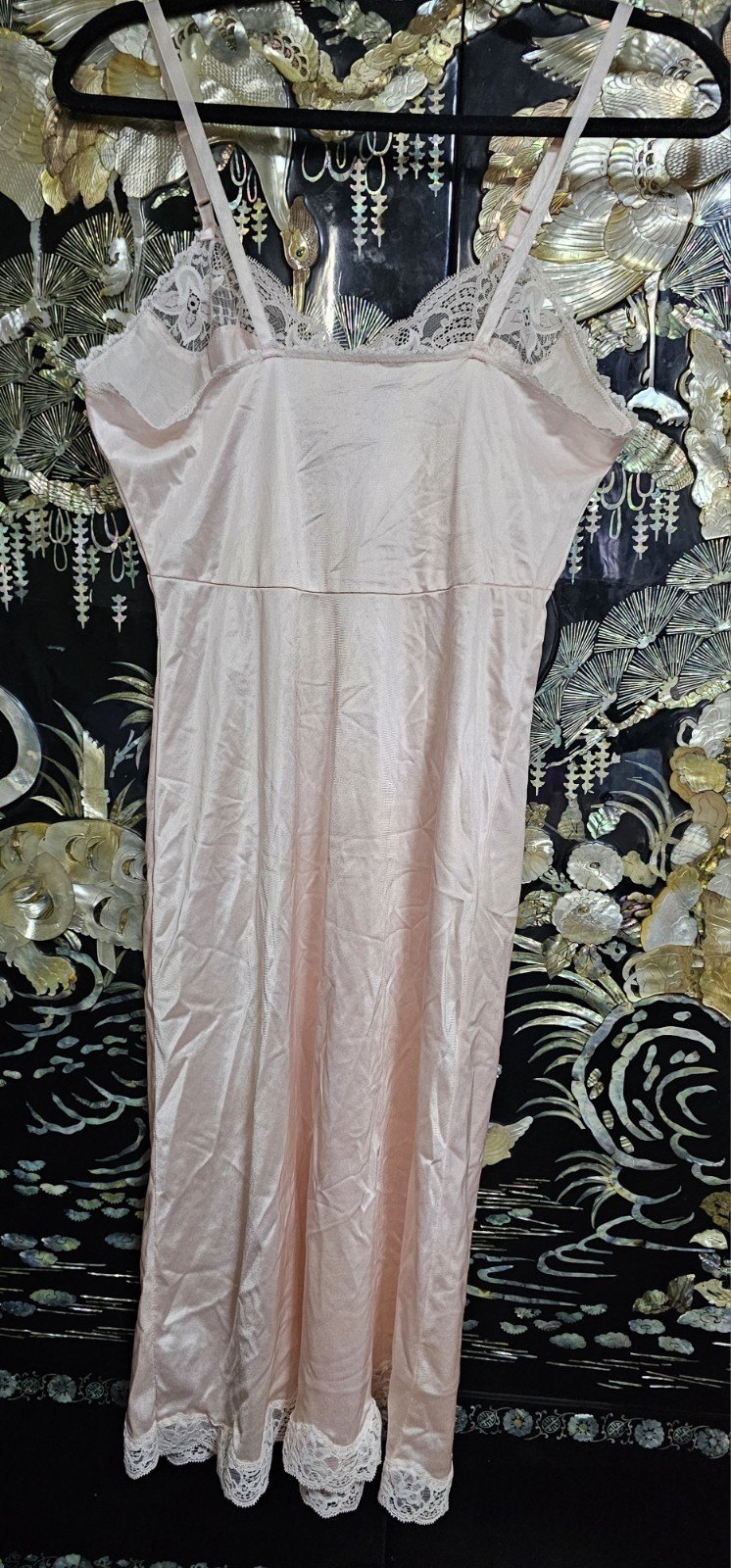 Vintage Ashley Taylor Pink Satin Nylon Lace Camisole USA Small 34 Slip Dress