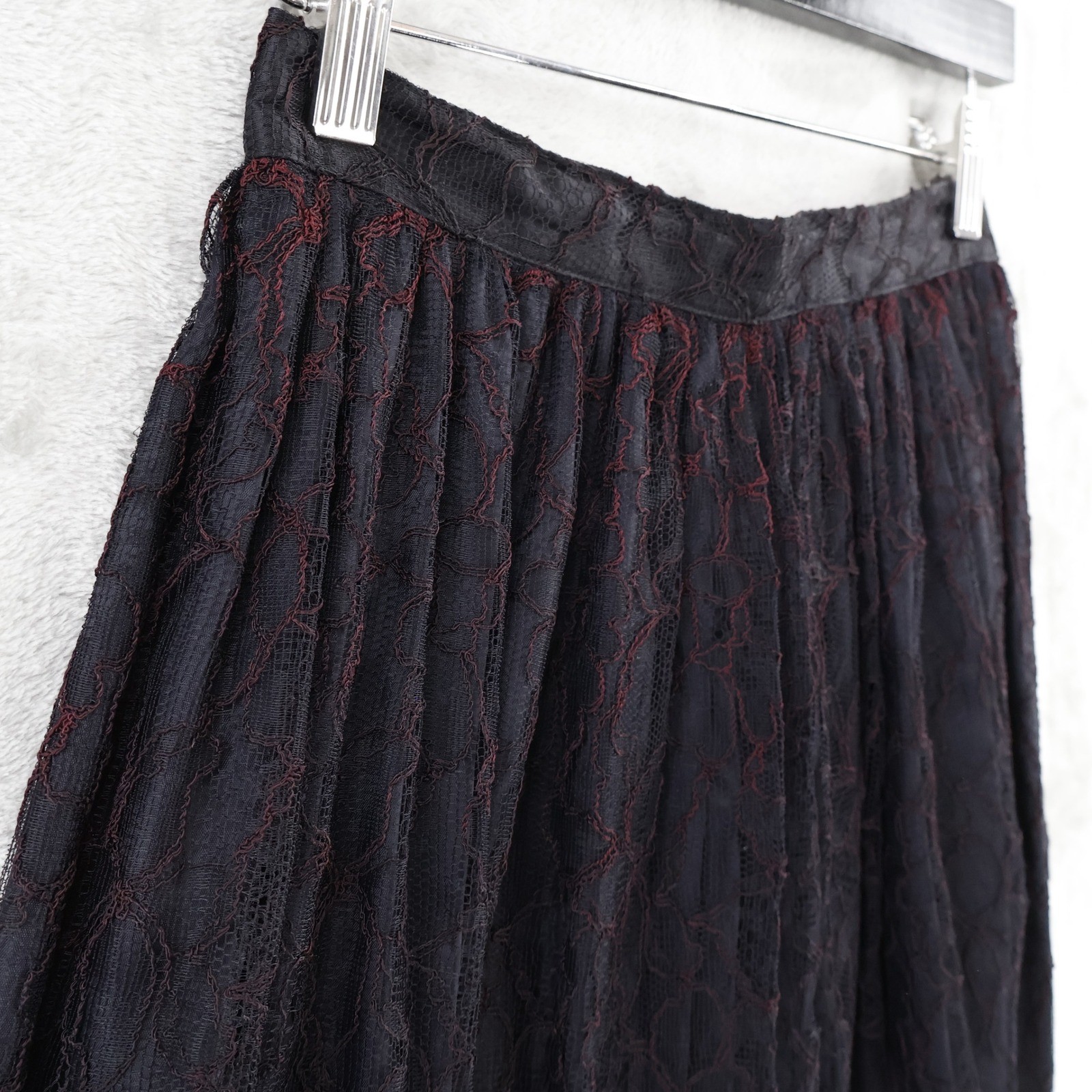 Vintage Lace Midi Skirt Womens 8 Black Dark Red Floral Lined Witchy Whimsigoth