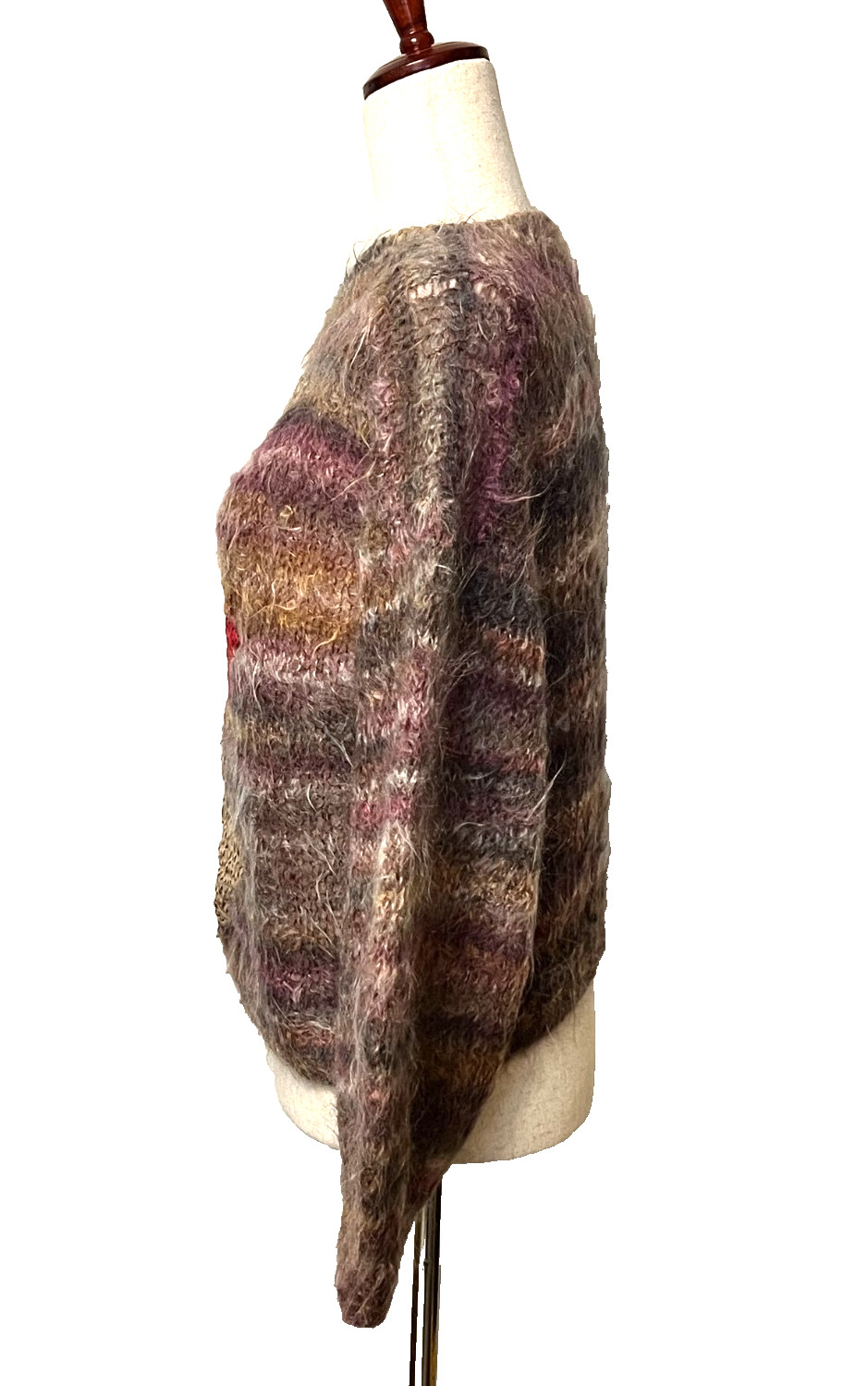 Vtg Nordstrom Italy Women’s M Kid Mohair Sweater Open Knit Fuzzy Boxy Suede Wool