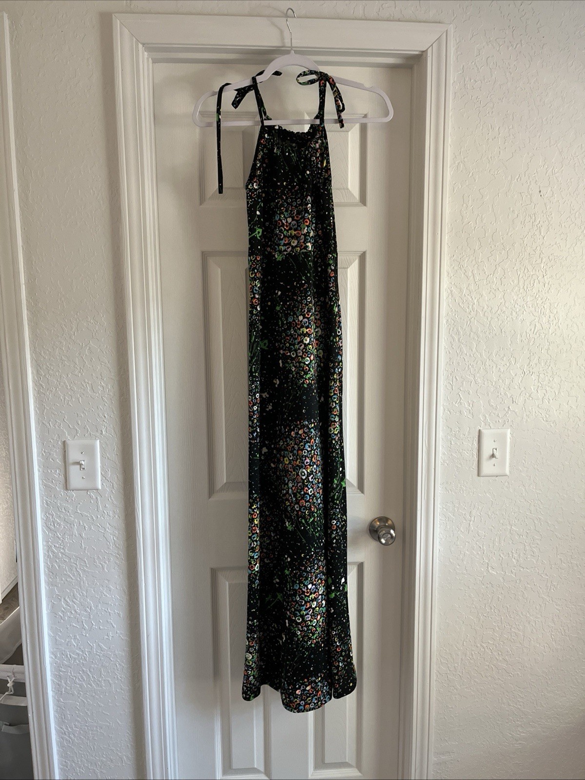 Vintage Gay Gibson Summer Sleeveless Maxi Dress Retro Floral Back Zip Stretch S