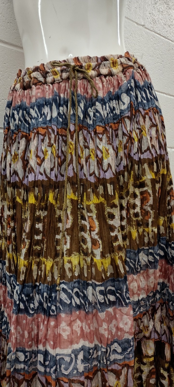 Brown Gauzy Cotton Broomstick Skirt Vintage Zashi Indian DEADSTOCK M/L