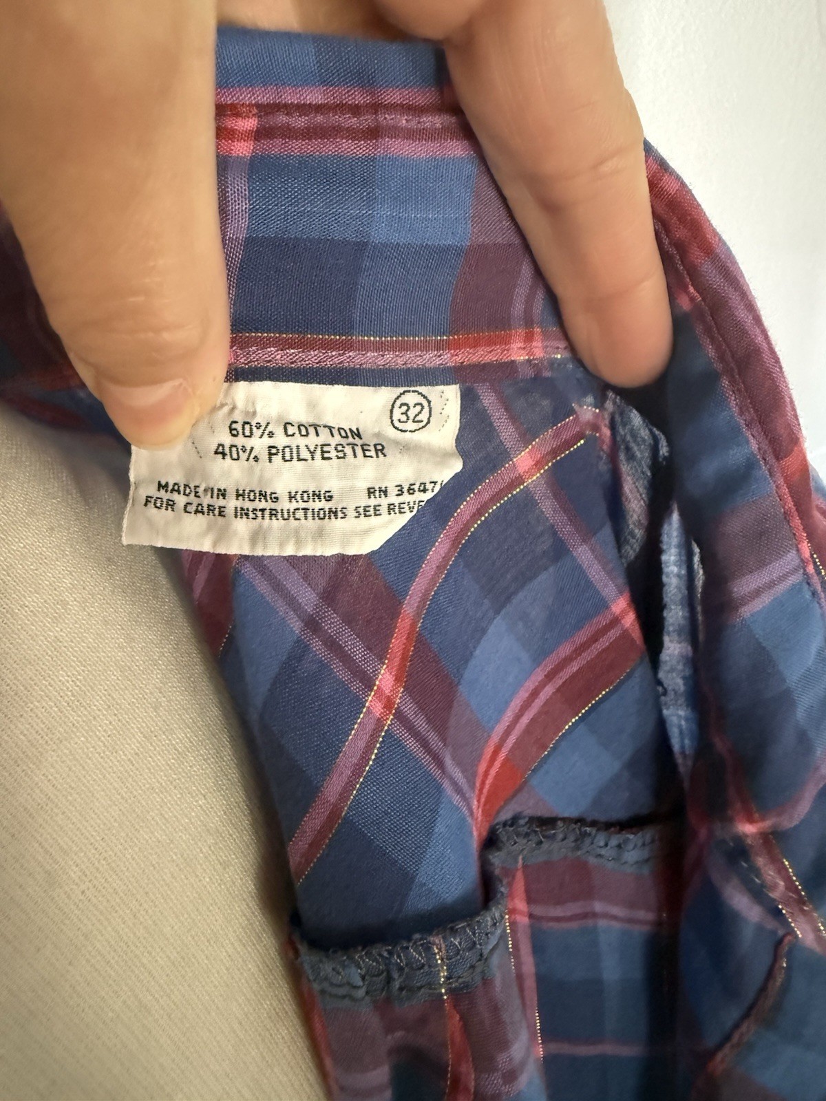 Vintage 70s/80s Button Up Blouse Plaid Size 32/small