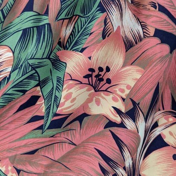 Vintage tropical print 100% rayon skirt Lee David ltd size 6 coral pink floral