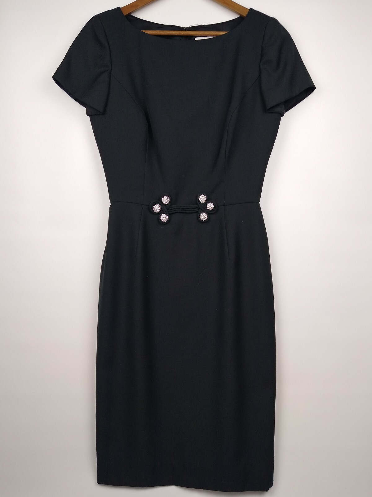 VTG Francais By Huey Waltzer Lined Black Sheath Dress SZ 6 Rhinestone Cocktail