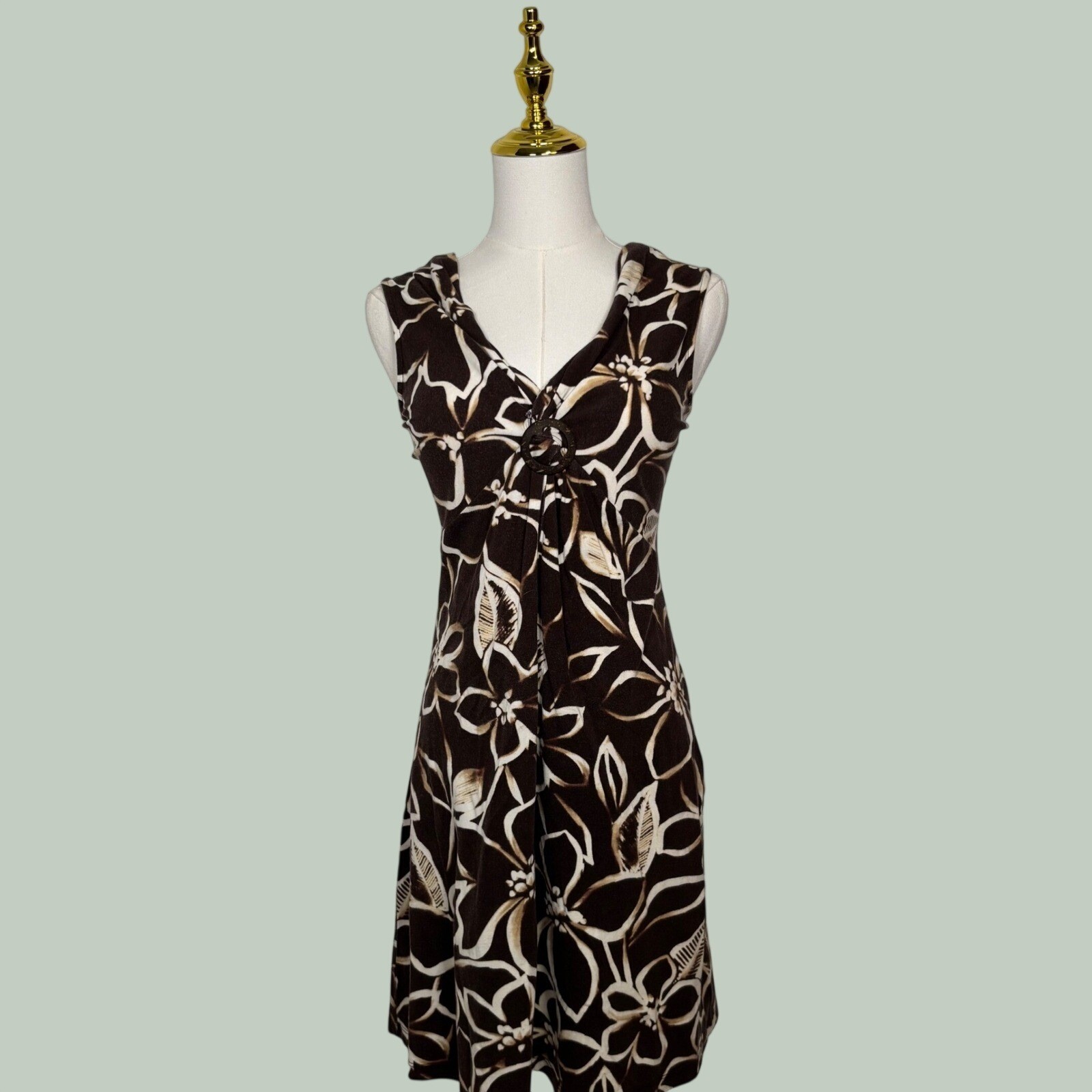 vintage 90s jones new york brown beige wood midi floral dress Y2K vacation chic