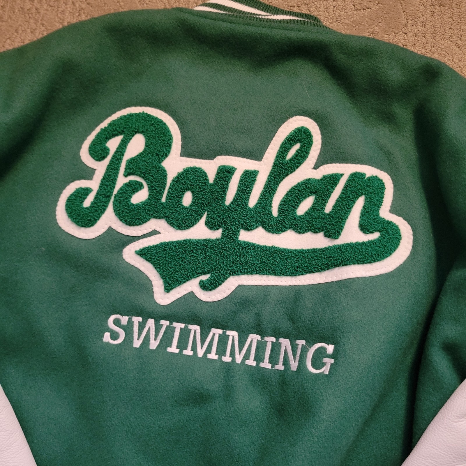 Vintage Y2K Boylan High School Swimming ~ Wool & Leather Varsity Jacket XL Long
