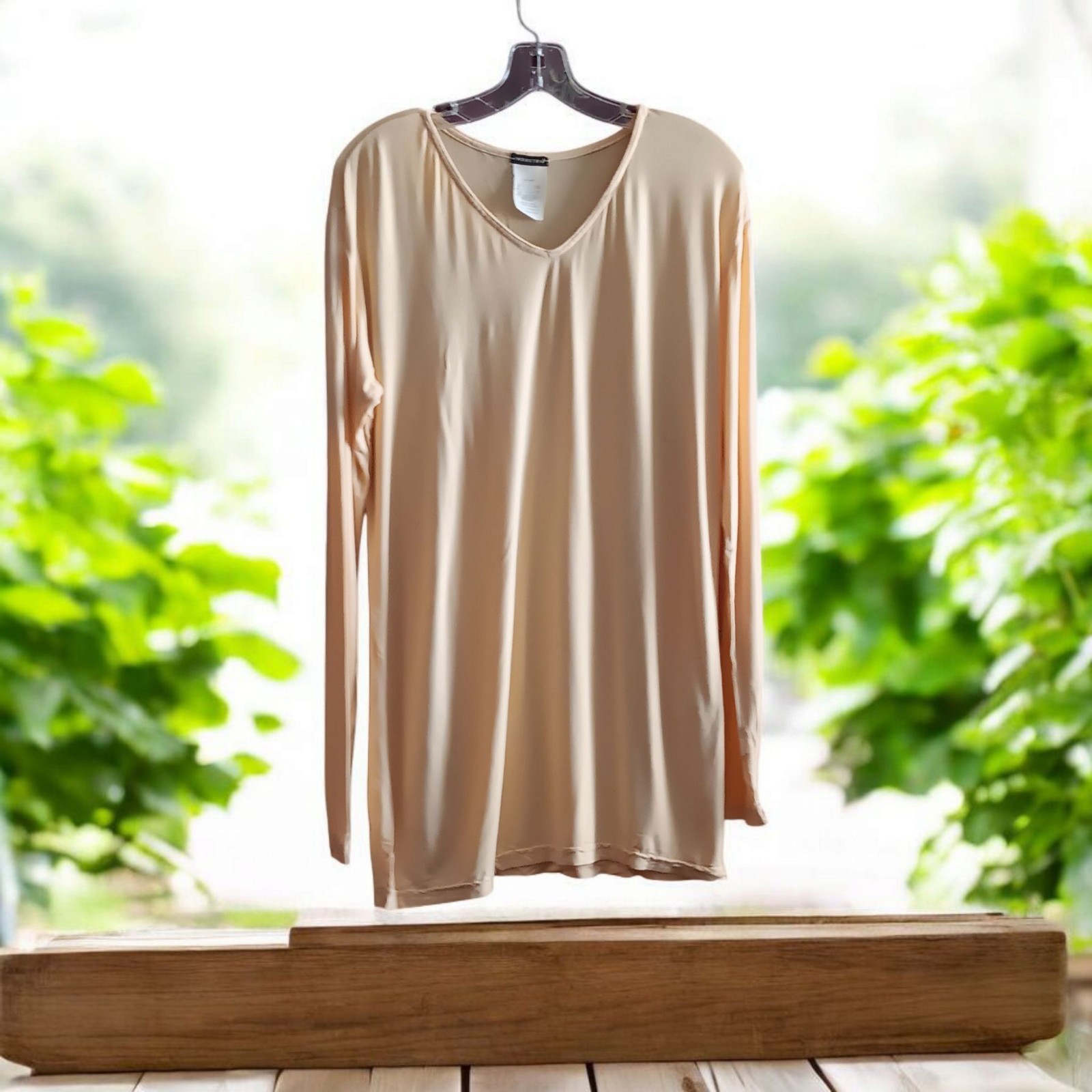 Industria Italy Blouse Long Sleeve Tunic T-Shirt Rayon Spandex XL Yellow