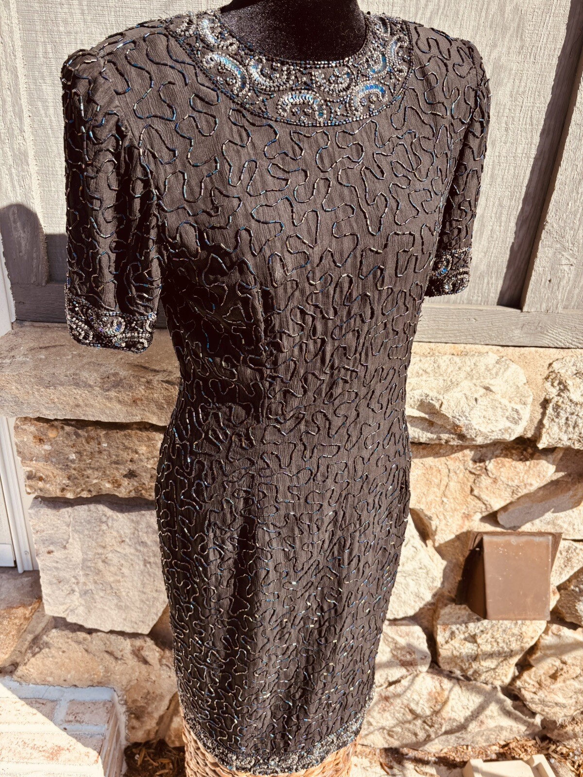 Vintage Beaded Adriana Pappel Dress Black 8