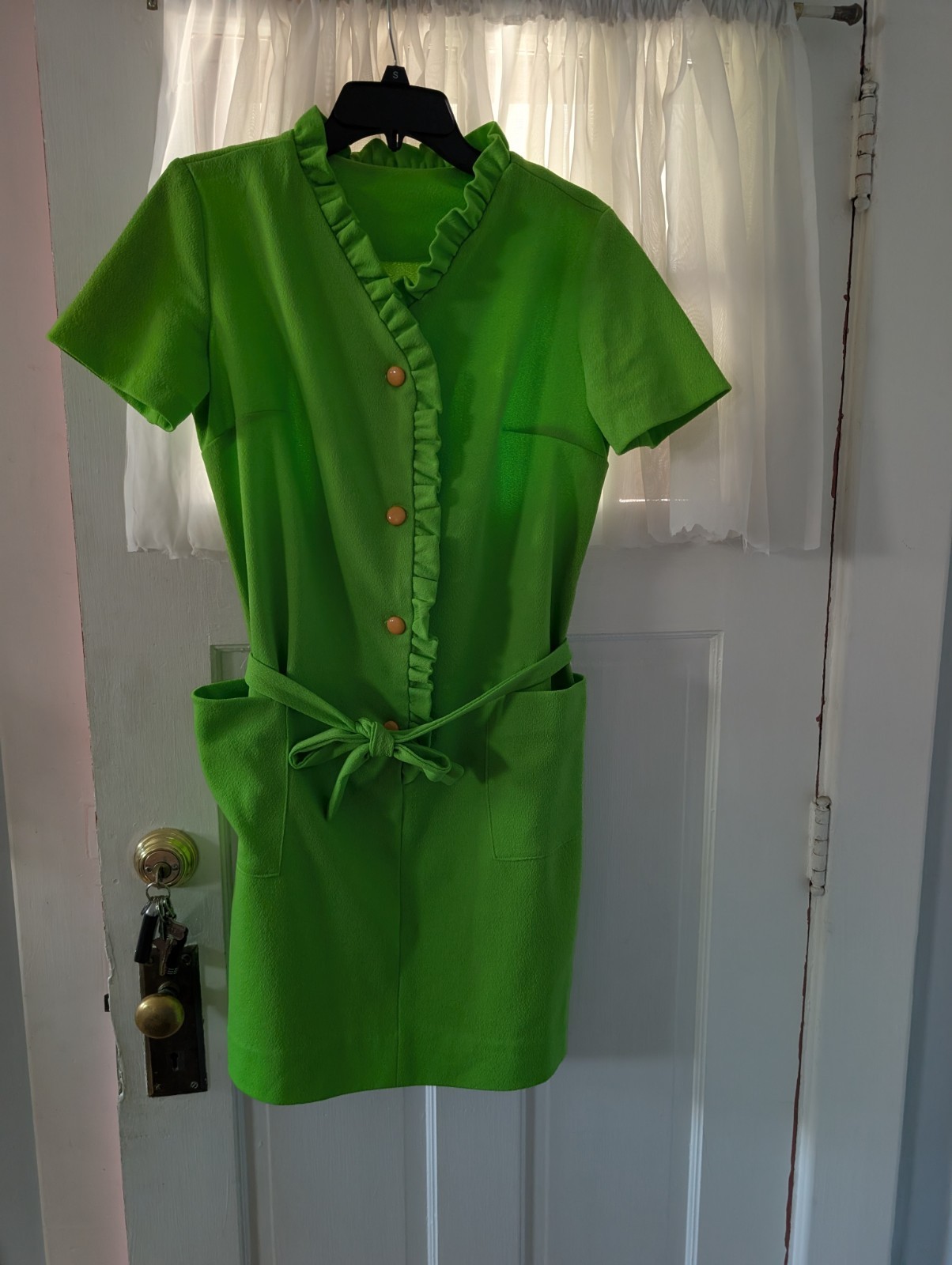 Groovy vintage 60s poly mini-dress, size 6-8,