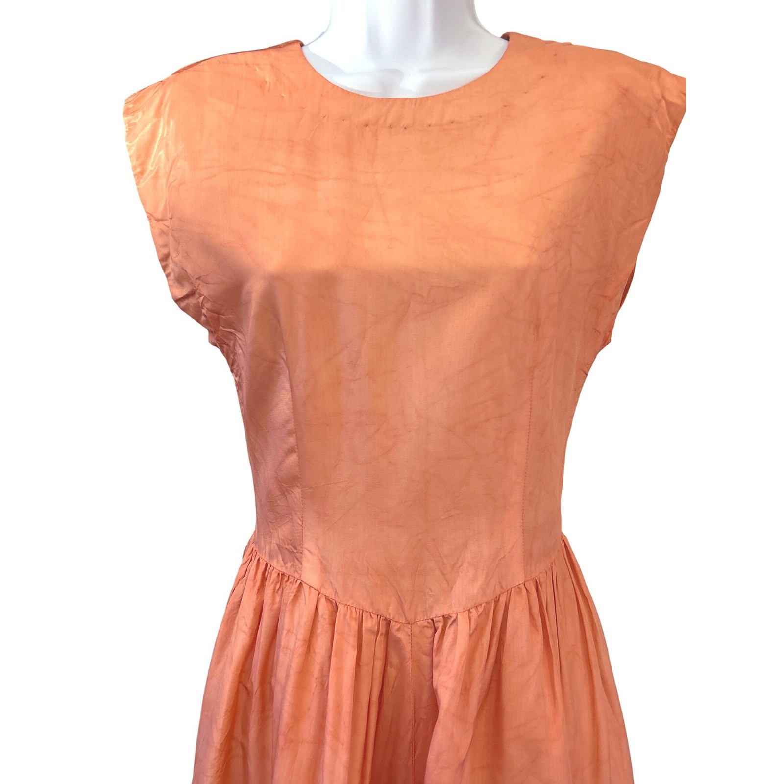 1980s Hand Dyed Fit Flare Dress Rockabilly Pinup Garden Party Coral Mottled