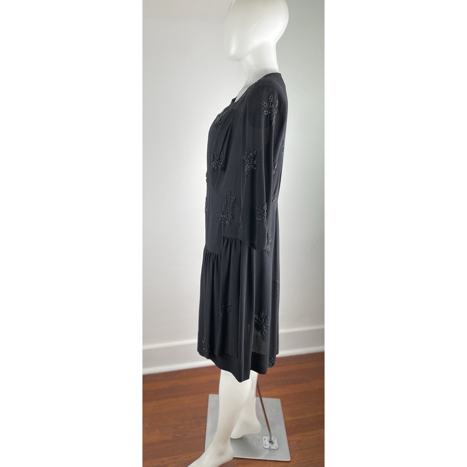 Vintage 40s Black Beaded Rayon Dress Beaded Formal Elegant READ
