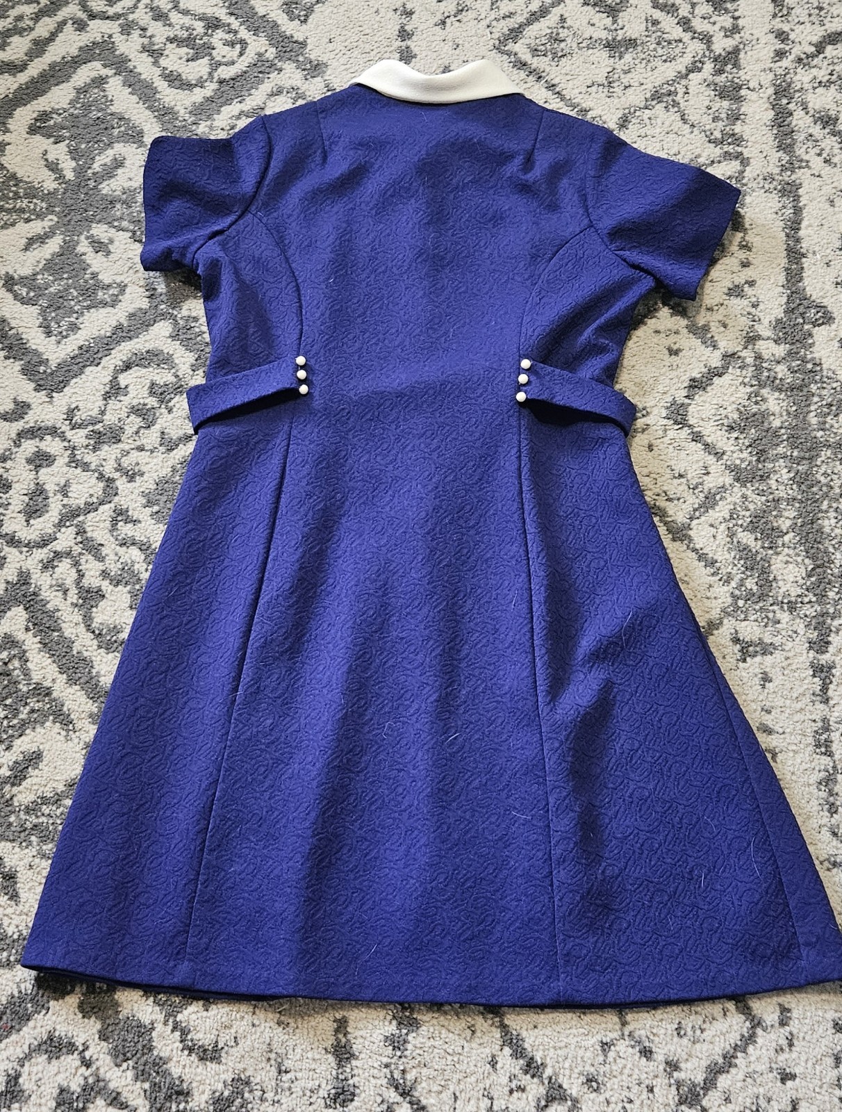 Vintage 1970s Indigo White Point Collar Zip Front Dress Size L