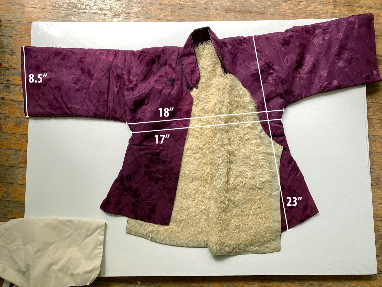 Rare antique Chinese lambskin silk winter jacket 1910s/1920s