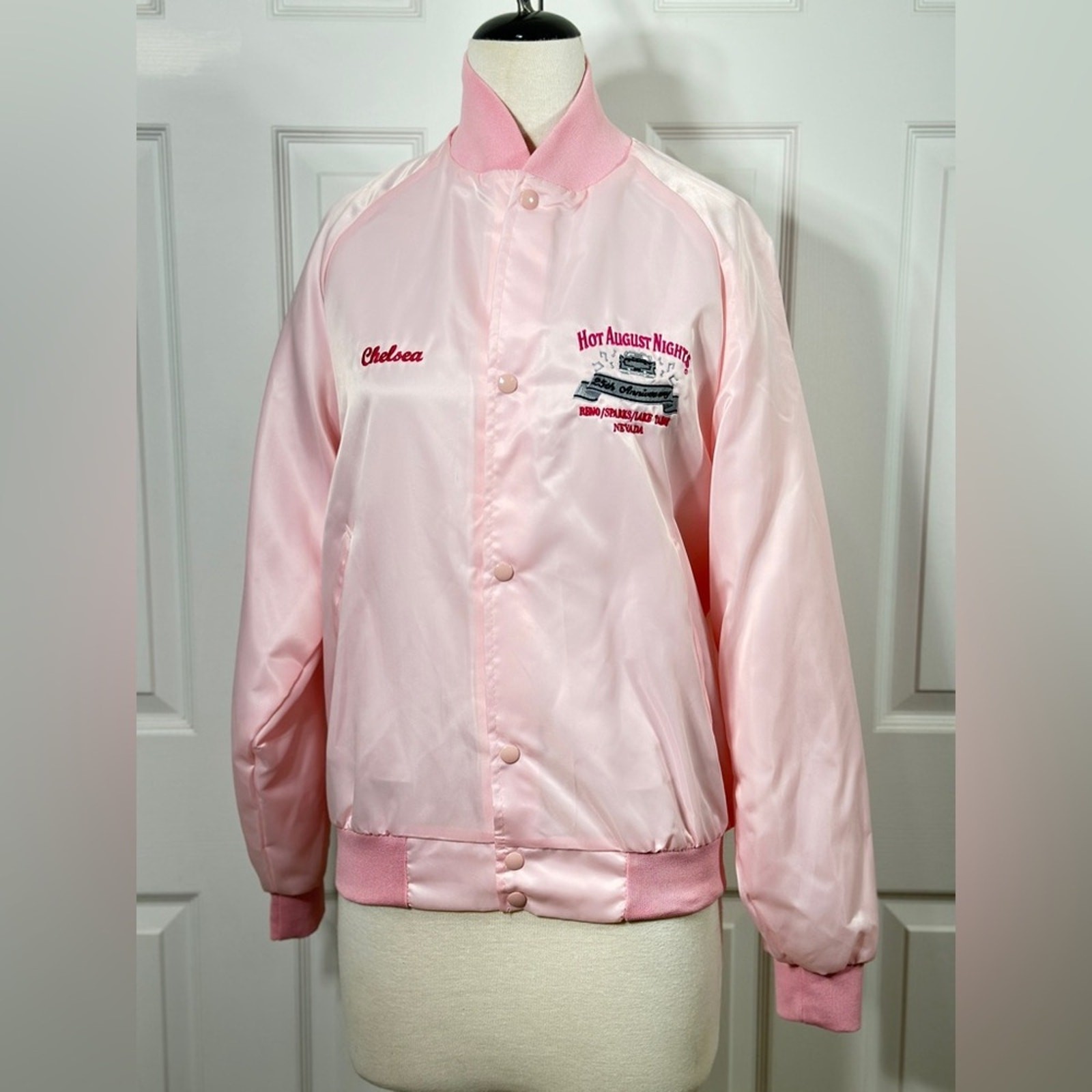 Hot August Nights Satin Bomber Jacket Pink 25th Anniversary size medium