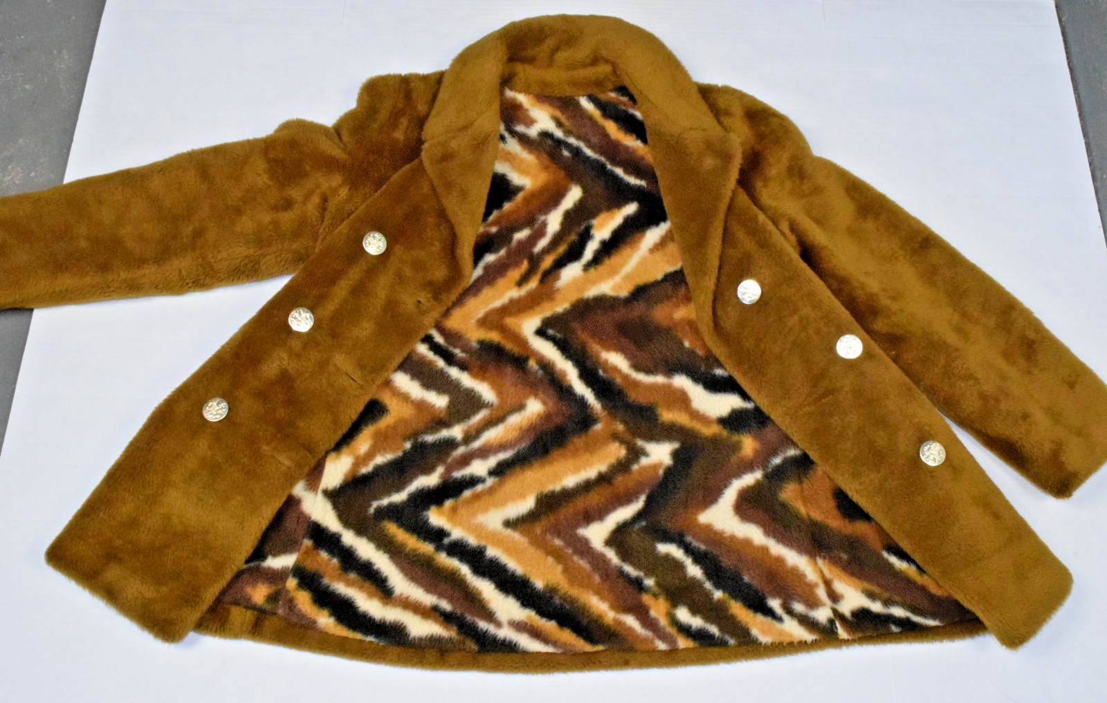 Vintage Plush Pea Coat Trail Tracer Size S 60s Mod Cinnamon Brown Made USA