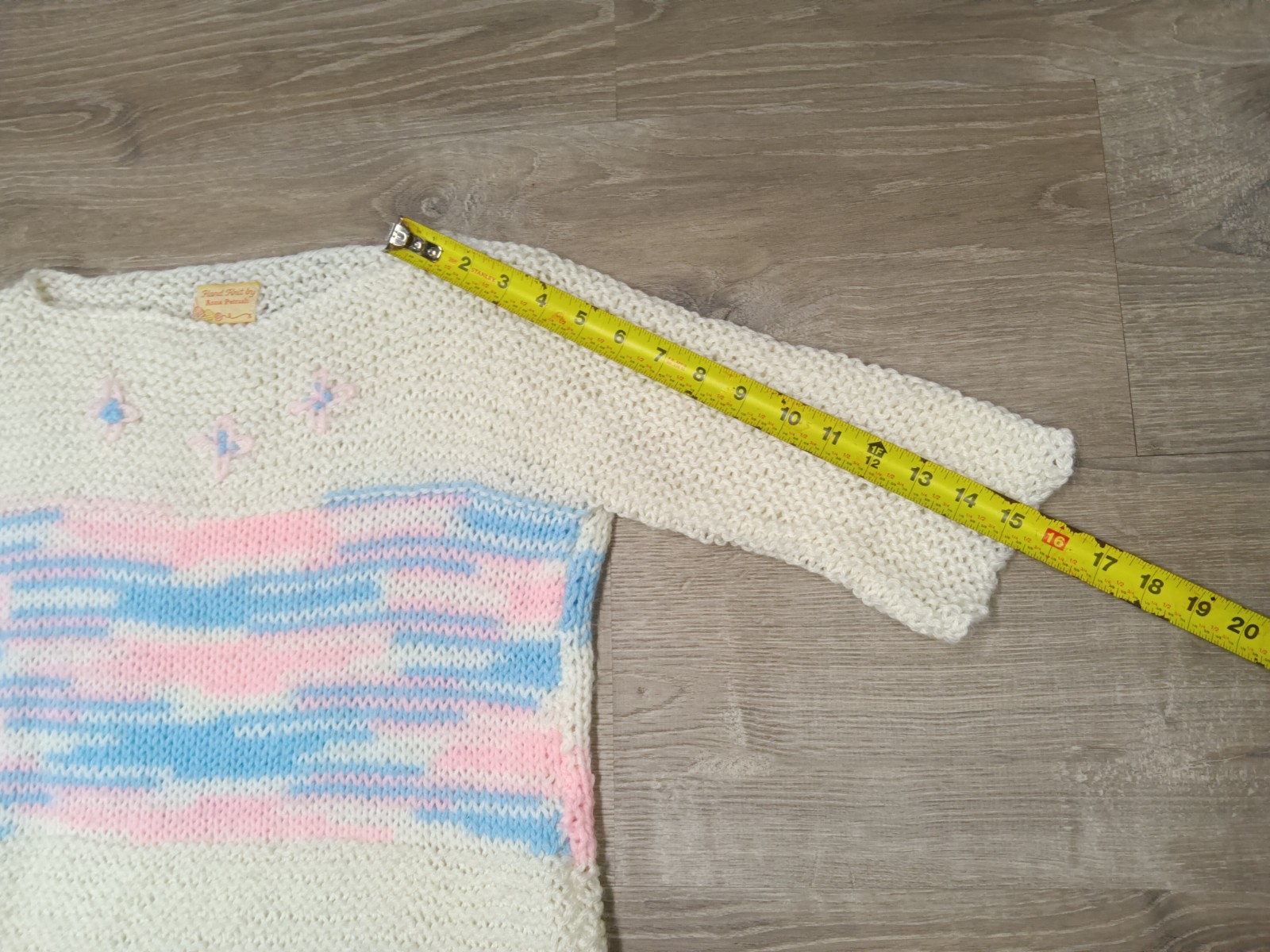 Rare Vintage 1980s Anna Petrush Hand Knit Sweater Ivory Pink Blue Women’s Knit
