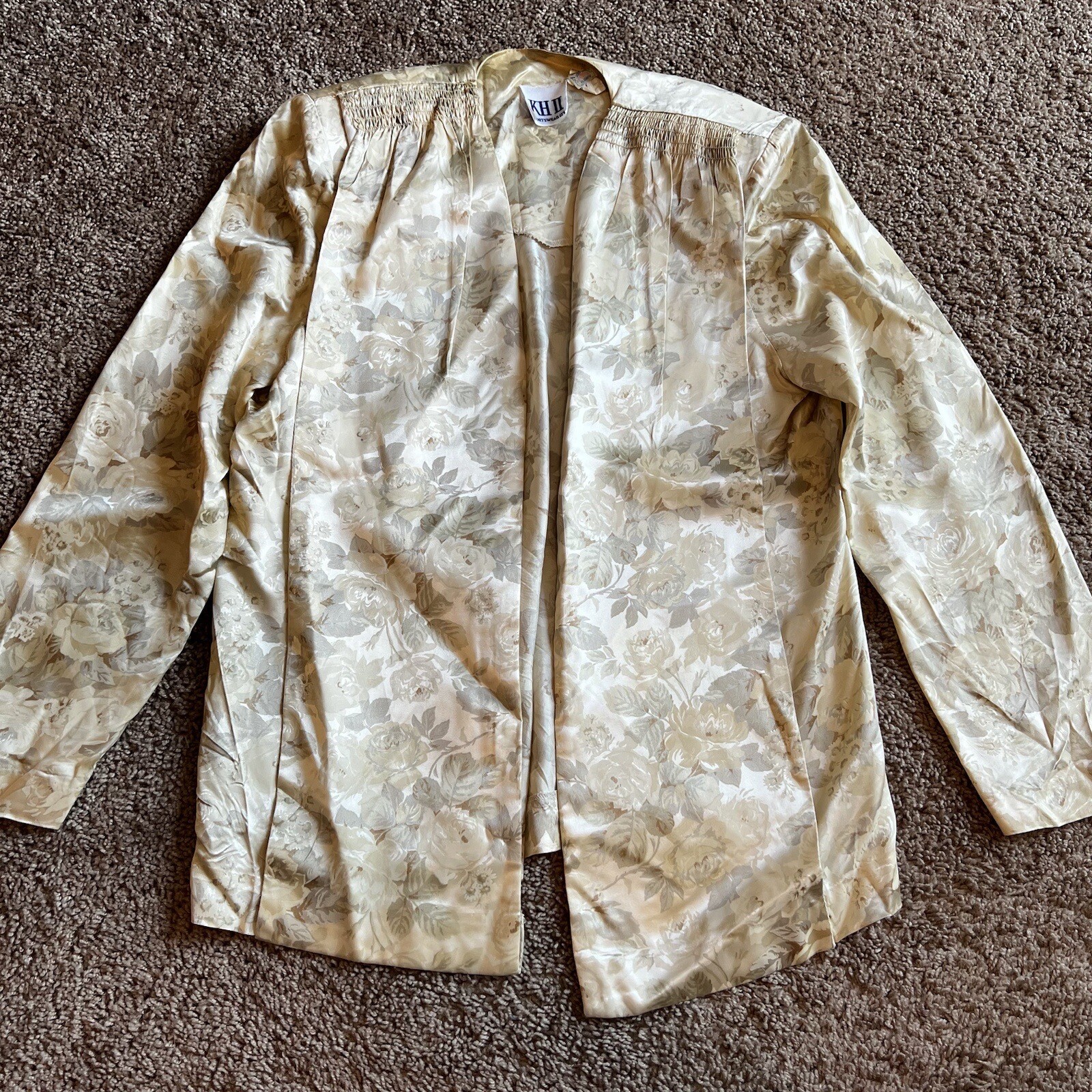 Vintage Silk Satin KH II Victorian 80s Floral Asian Evening Cardigan Jacket Sz14