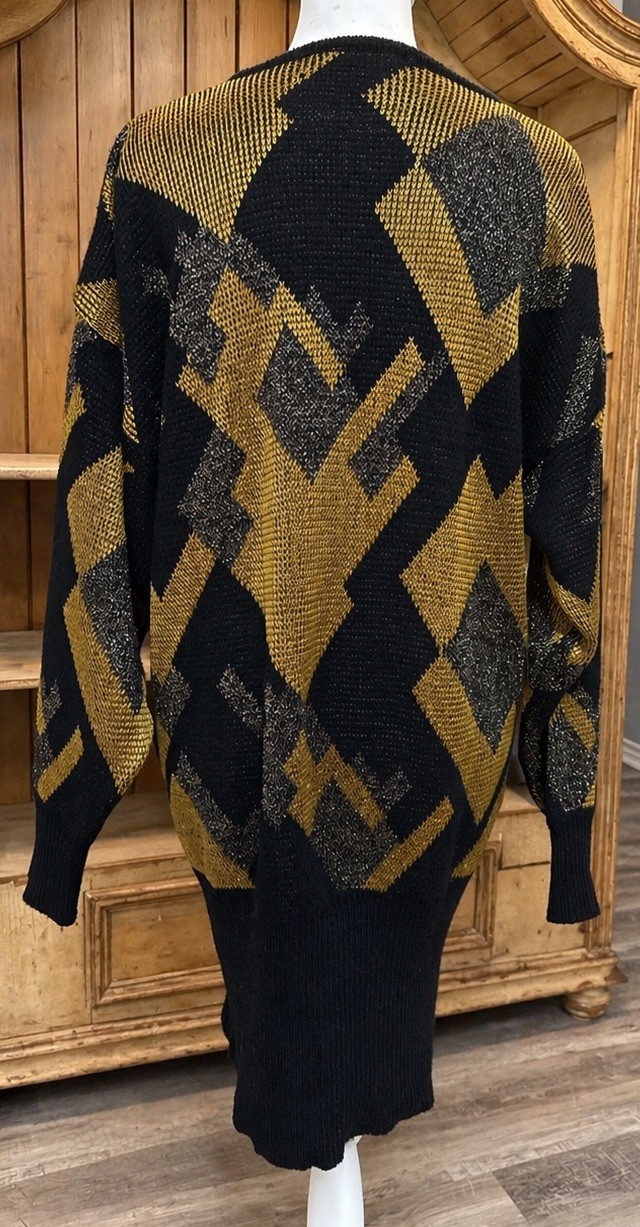Vtg 80s Knit Sweater Di Bari Italy Abstract Geometric ColorBlock Oversized L-XL
