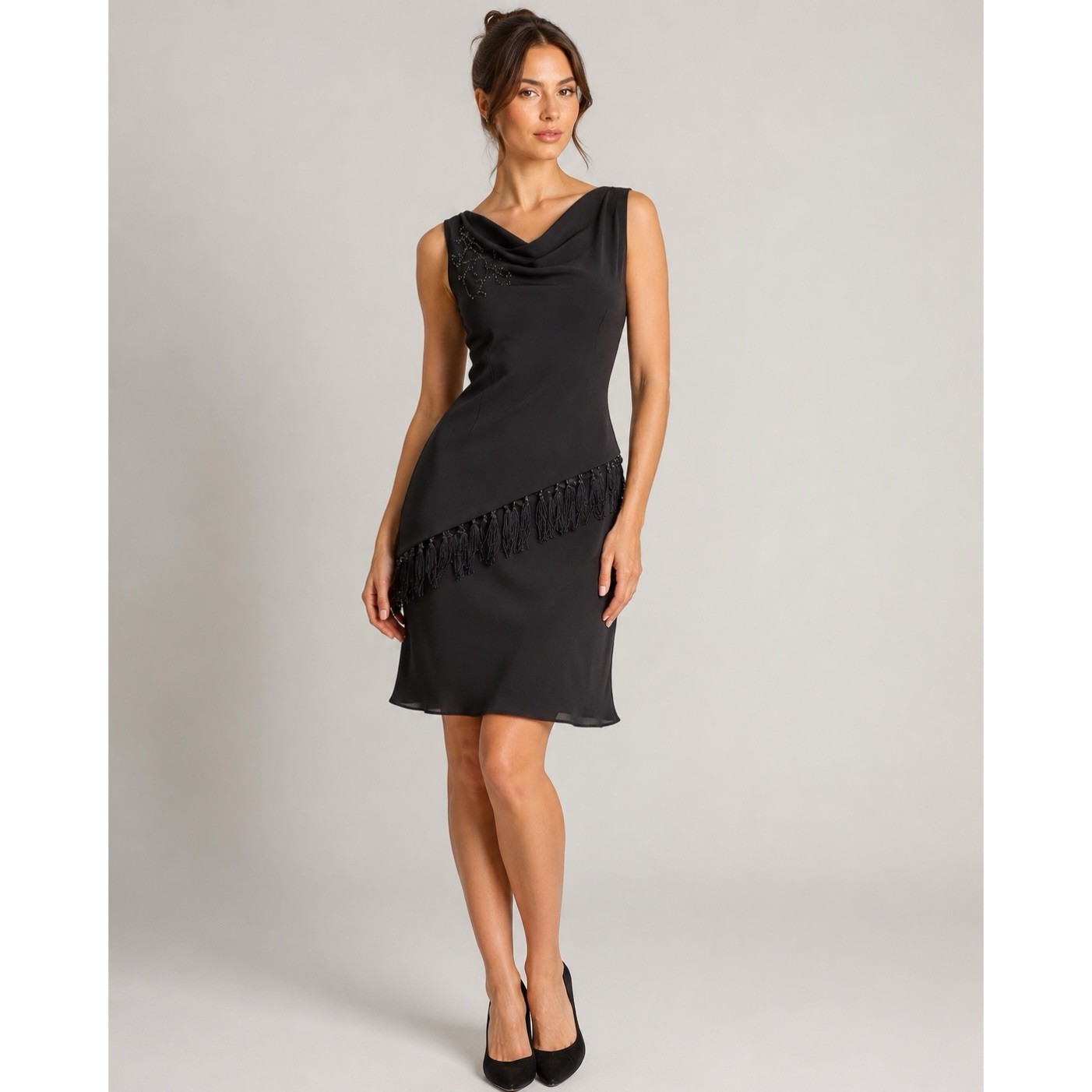 Vintage Another Time Cocktail Dress Women’s 10 Black Fringe Beaded Vintage USA